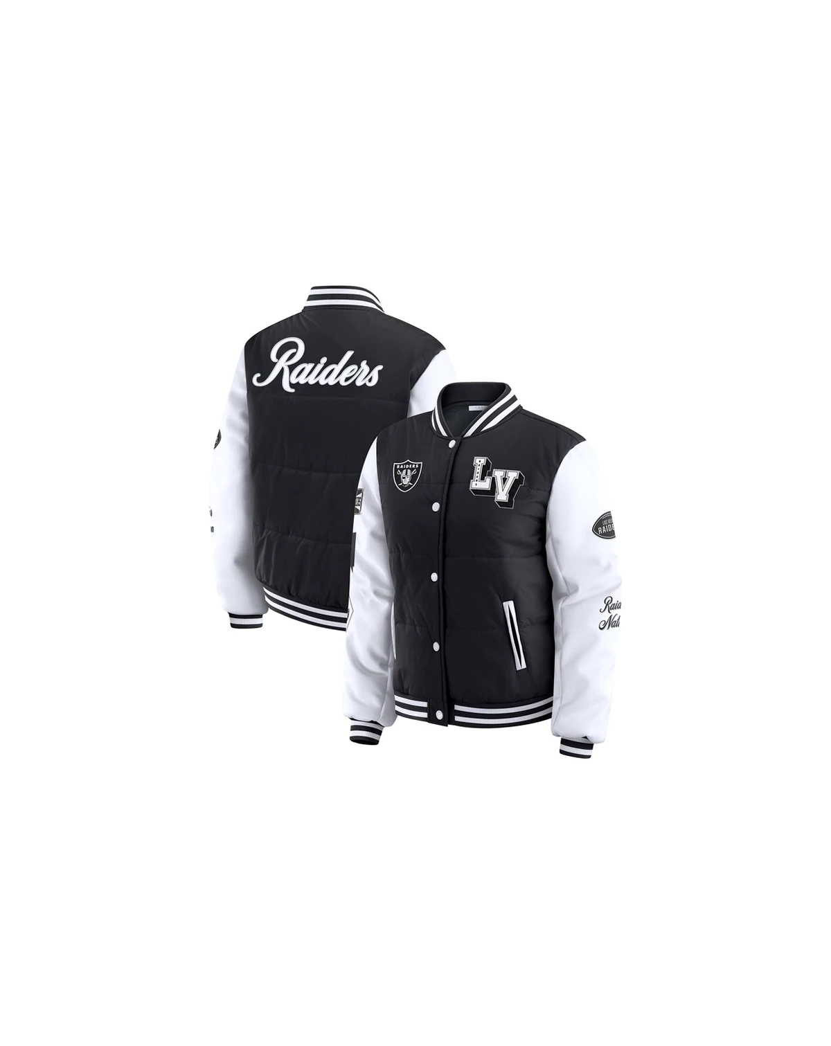 Women's Black Las Vegas Raiders Varsity Full-Snap Puffer Jacket