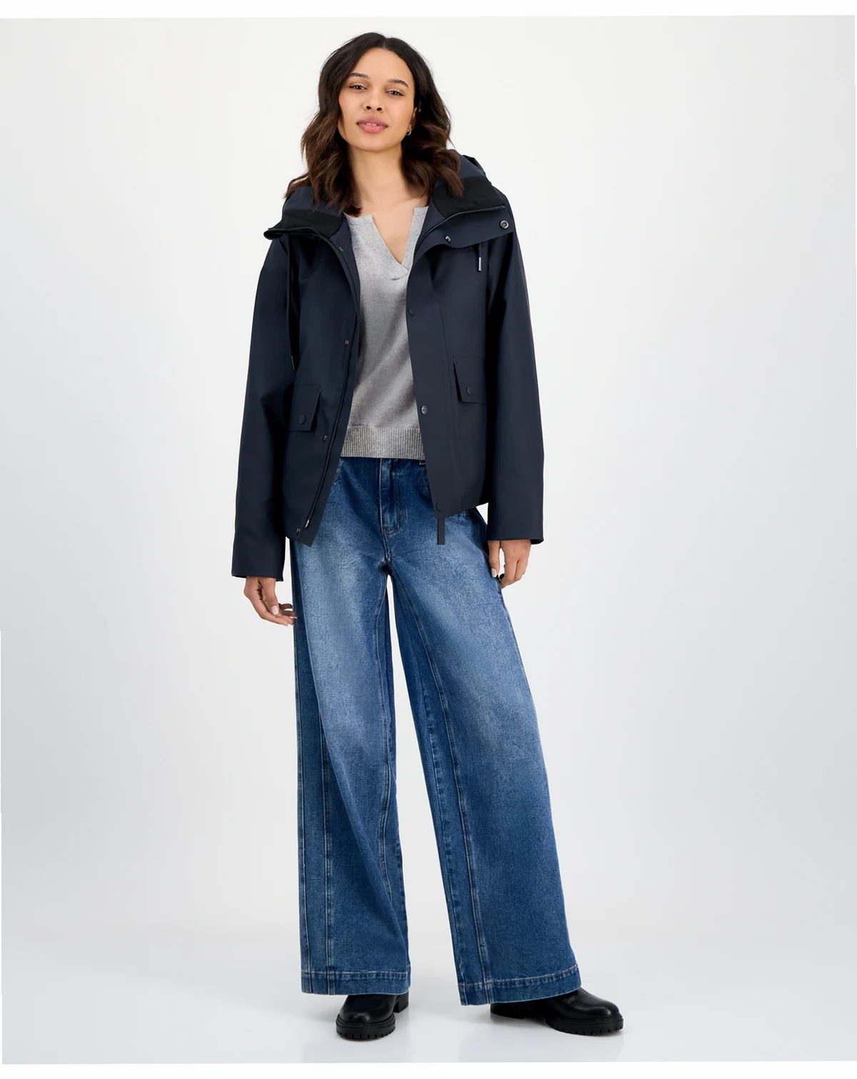 Women's Snap-Front Hooded Waterproof Jacket