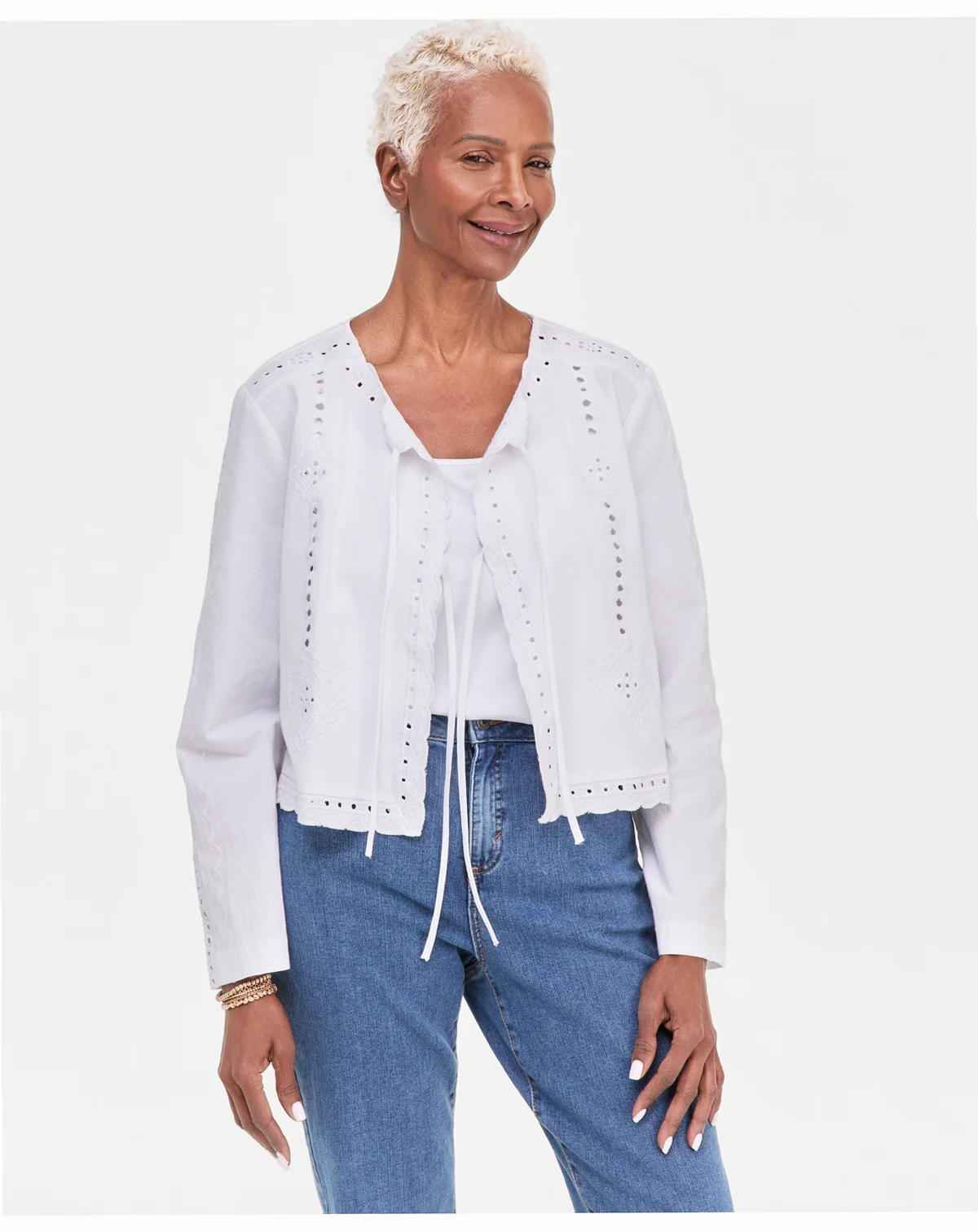 Women's Cotton Eyelet Lace Tie-Front Jacket, Macy's Exclusive