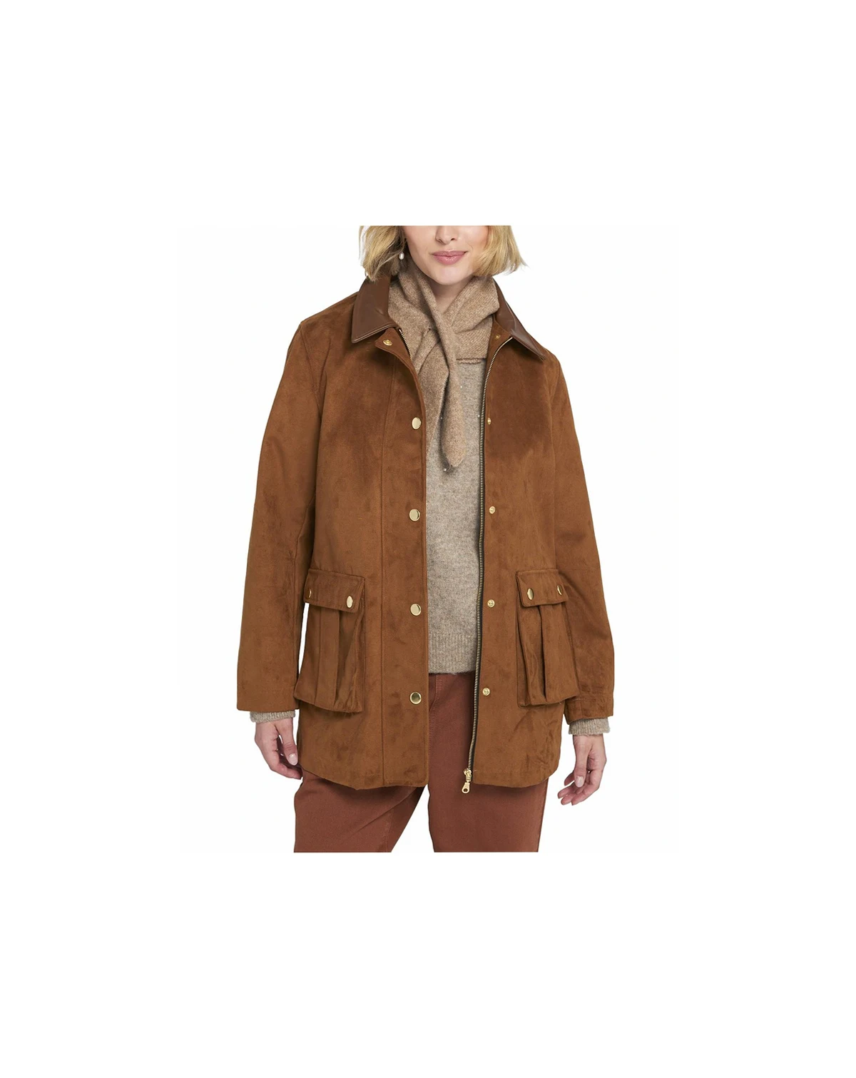 Women's Faux Suede Barn Jacket Utility Coat