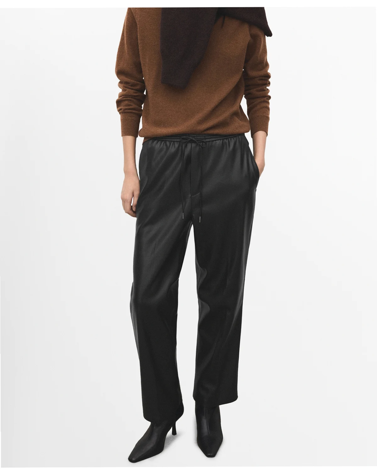 Women's Elastic Waist Faux-Leather Pants