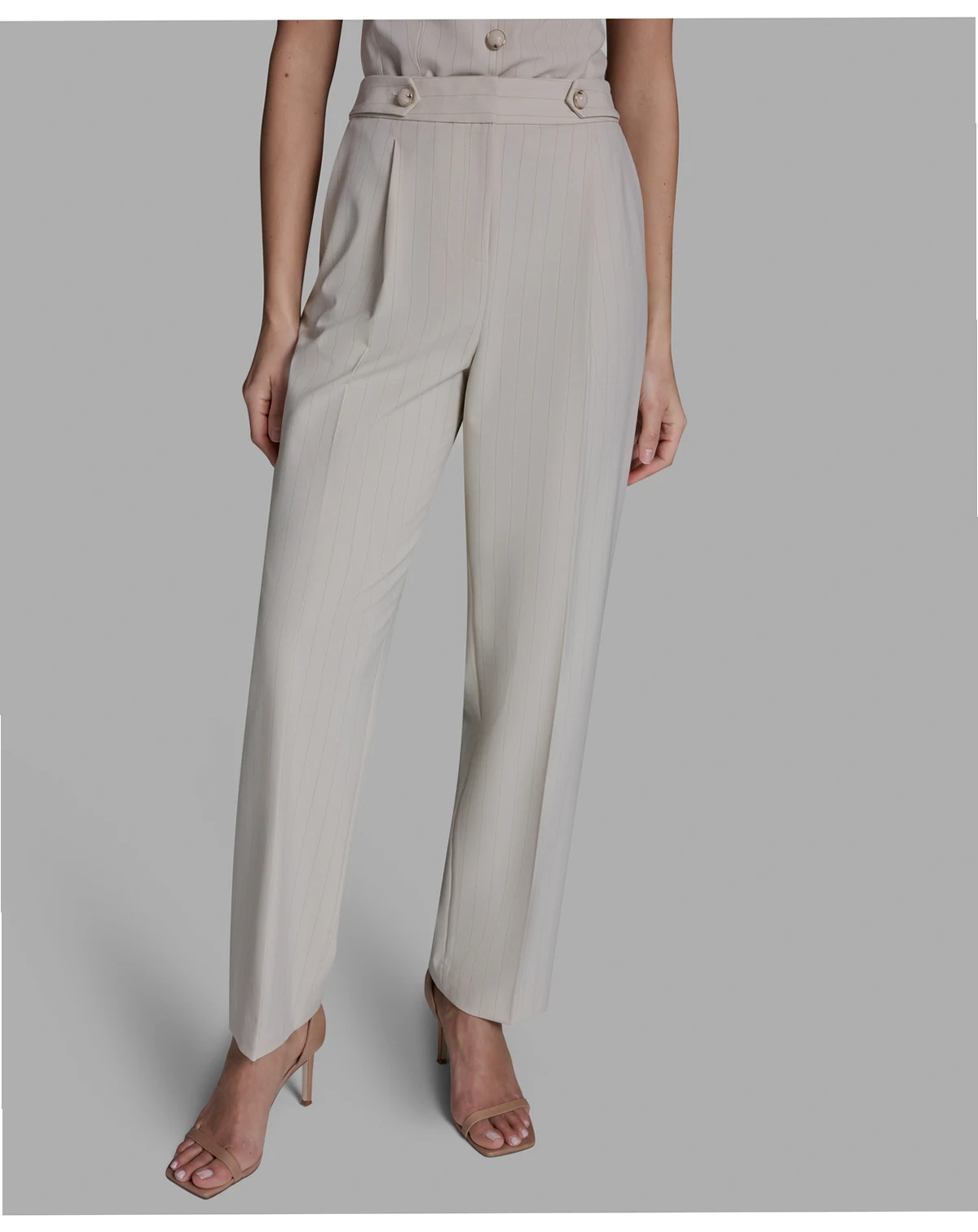 Women's Pinstripe Pleated Mid Rise Pants