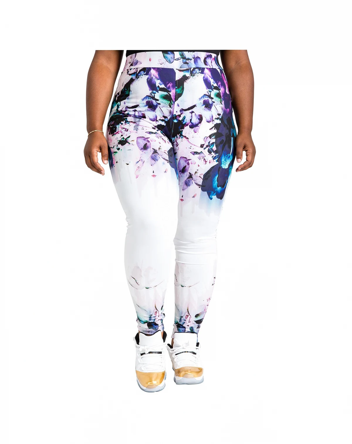 Women's Plus Size Curvy Fit Active Floral Print Poly Tricot Legging