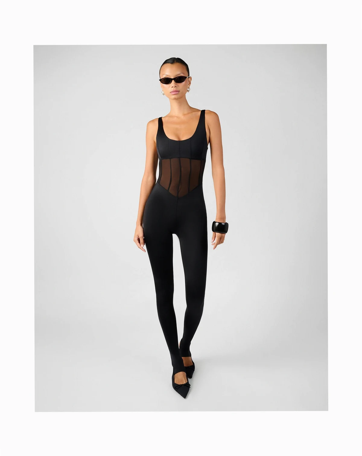 Spandex Sheer Panel Bodysuit