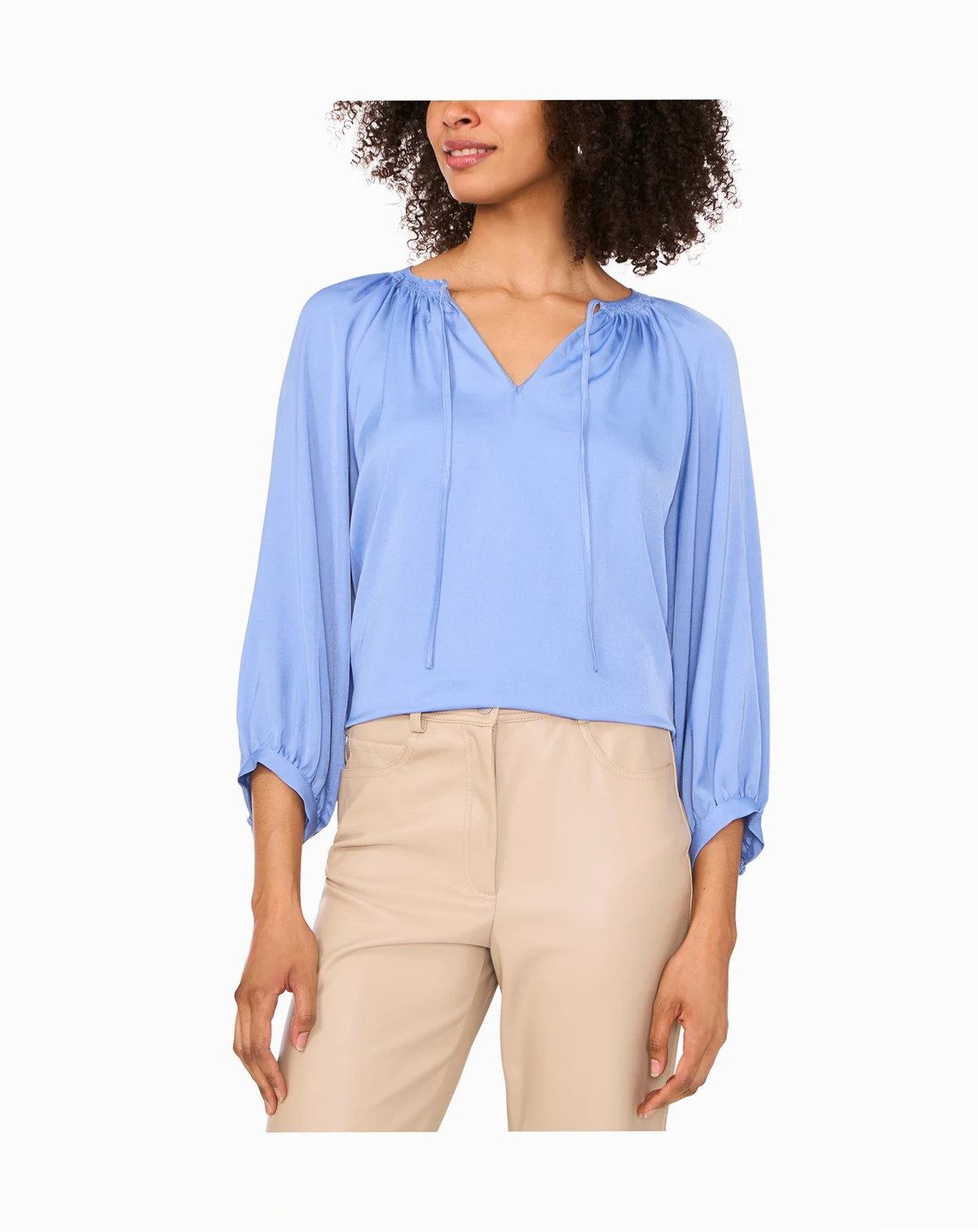 Women's Tie-Neck Peasant-Sleeve Blouse