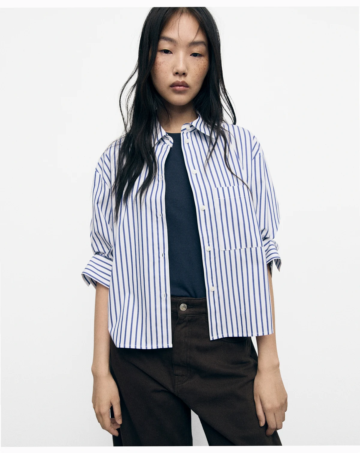 Women's Striped Cropped Shirt