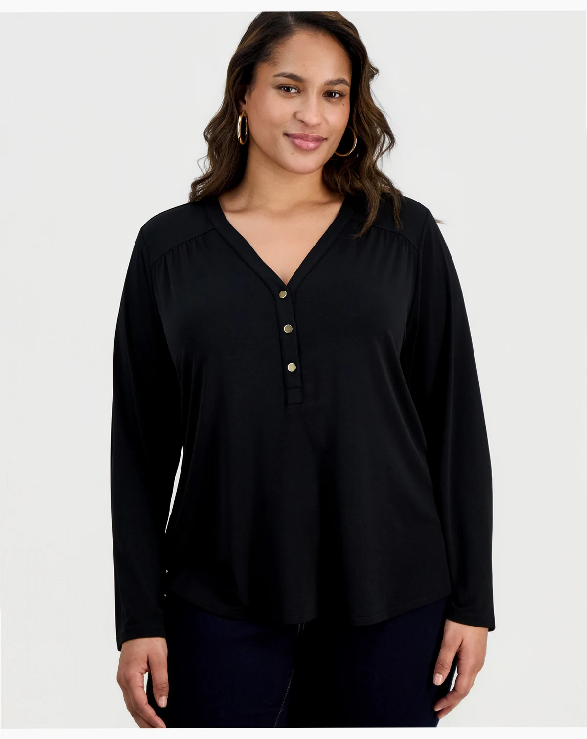 Plus Size V-Neck Long-Sleeve Top, Macy's Exclusive