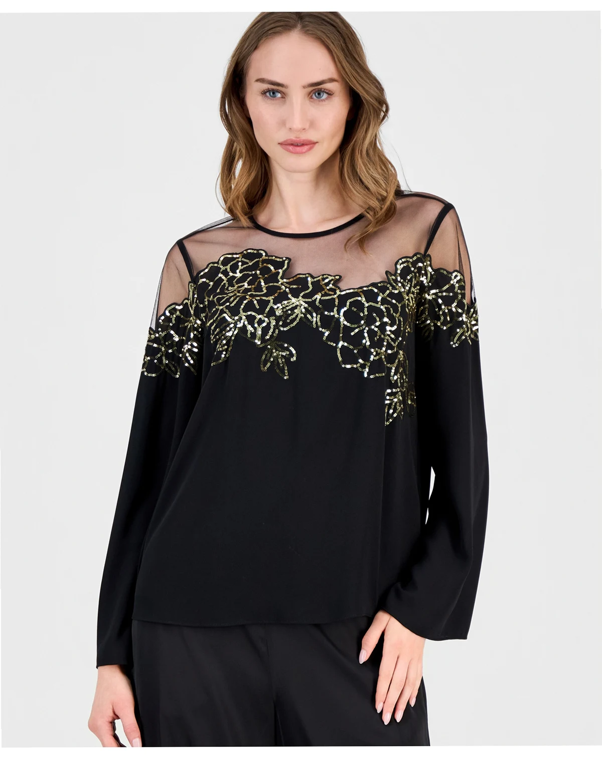 Women's Crewneck Floral Illusion Blouse