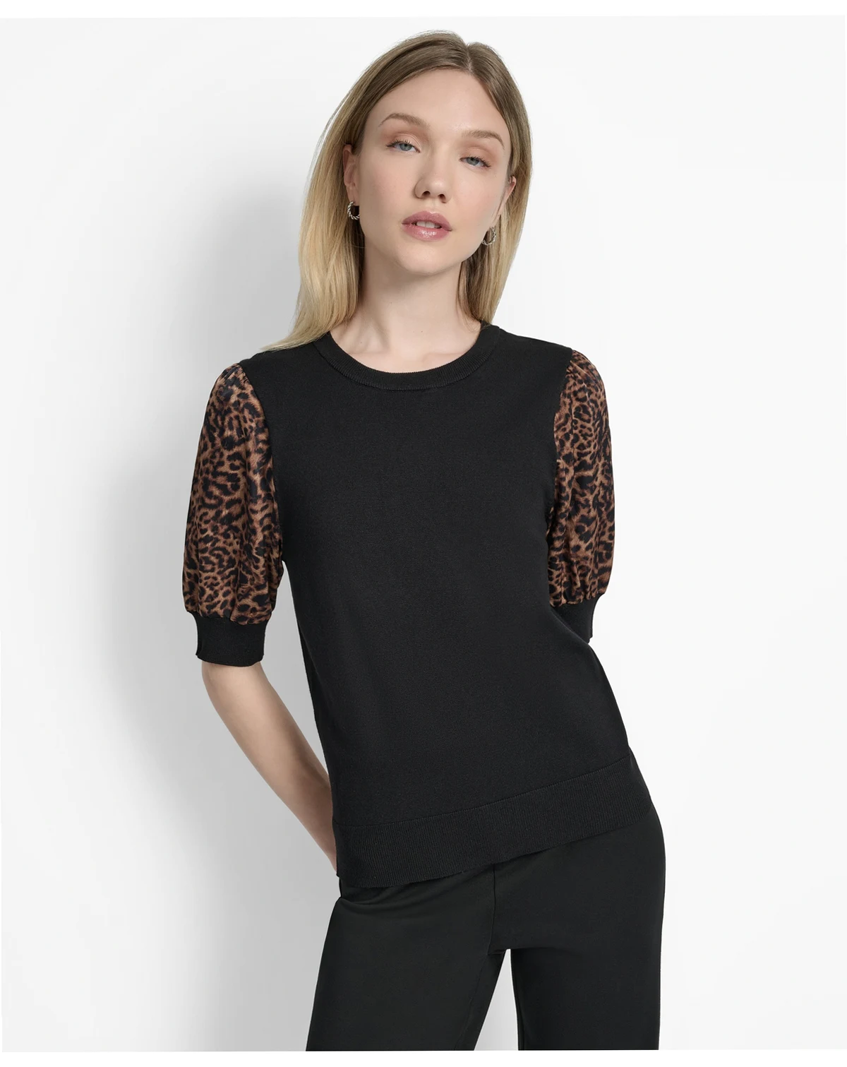 Women's Mixed-Media Printed-Sleeve Top