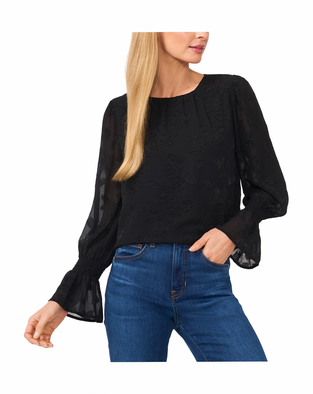 Women's Smocked-Cuff Blouse