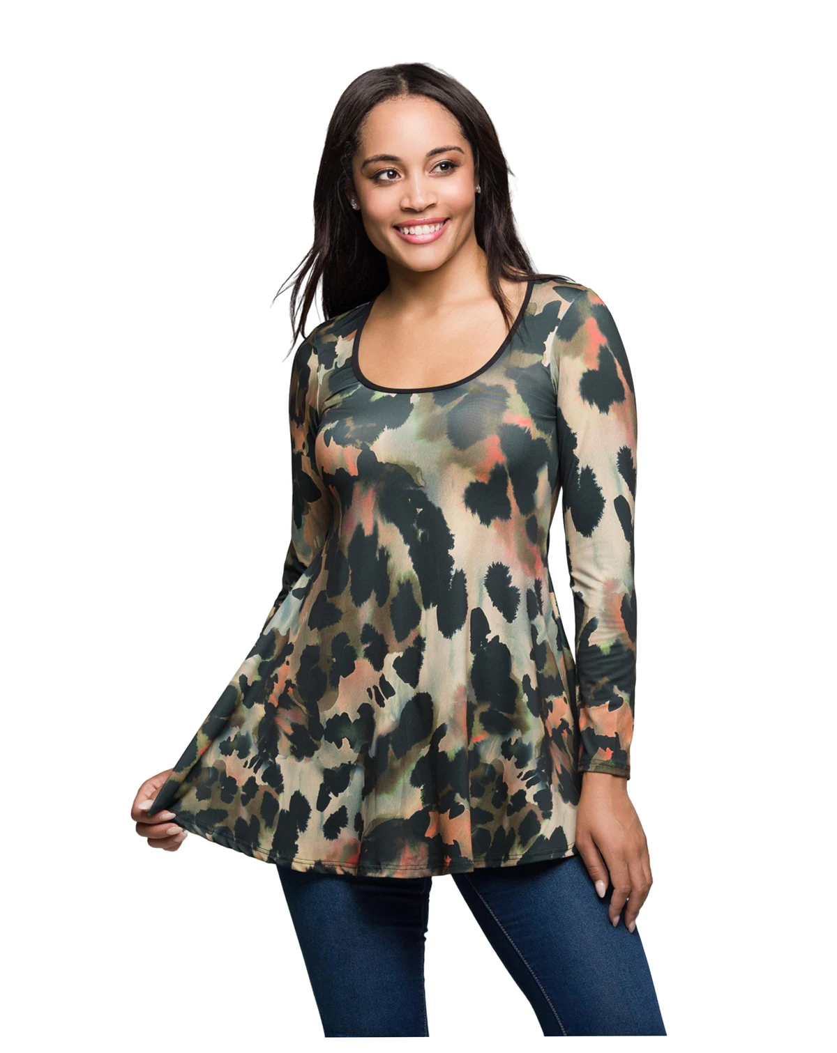 Women's Multiprint Long Sleeve Scoop Neck Top