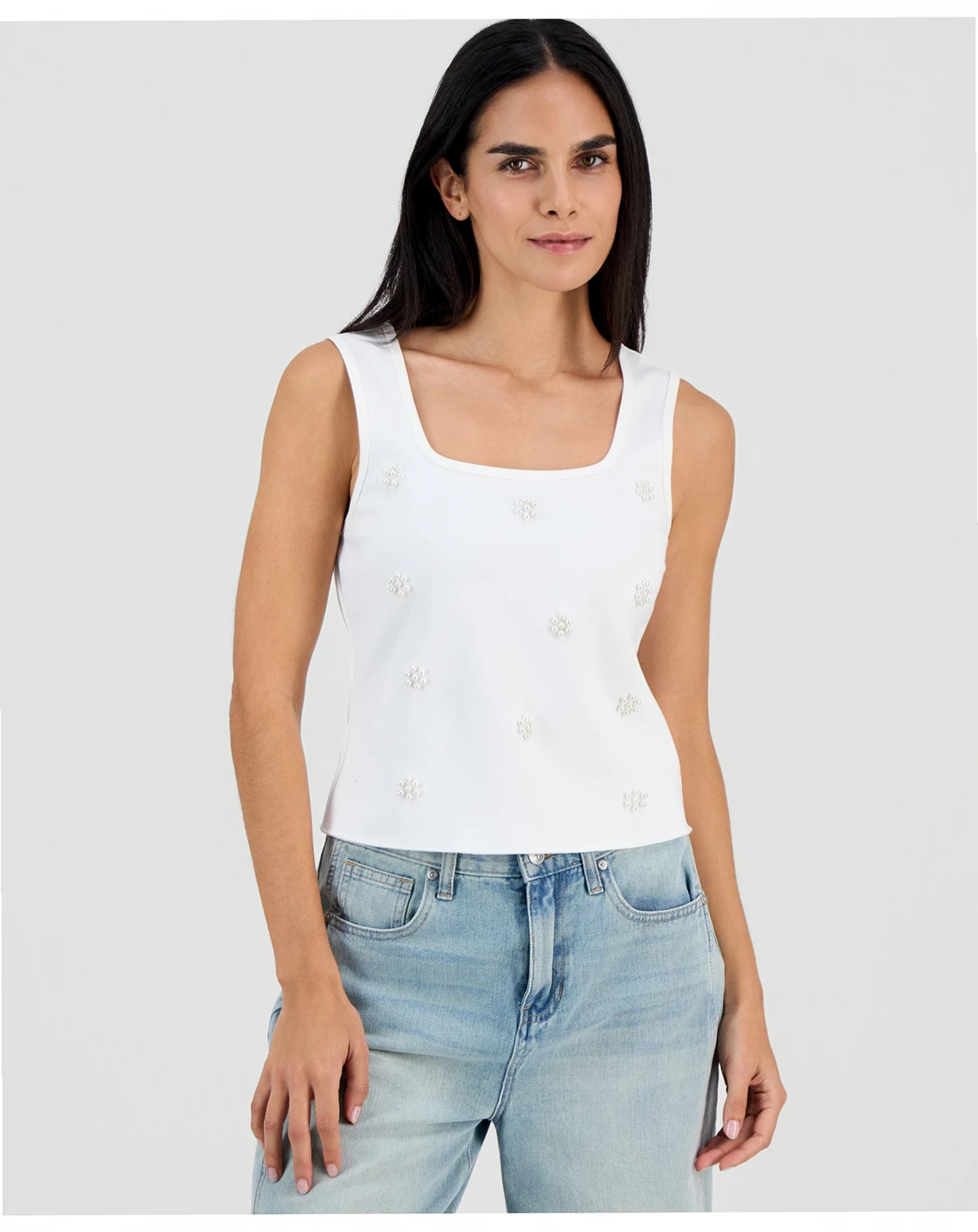 Petite Embellished Pearl-Cluster Tank Top, Macy's Exclusive