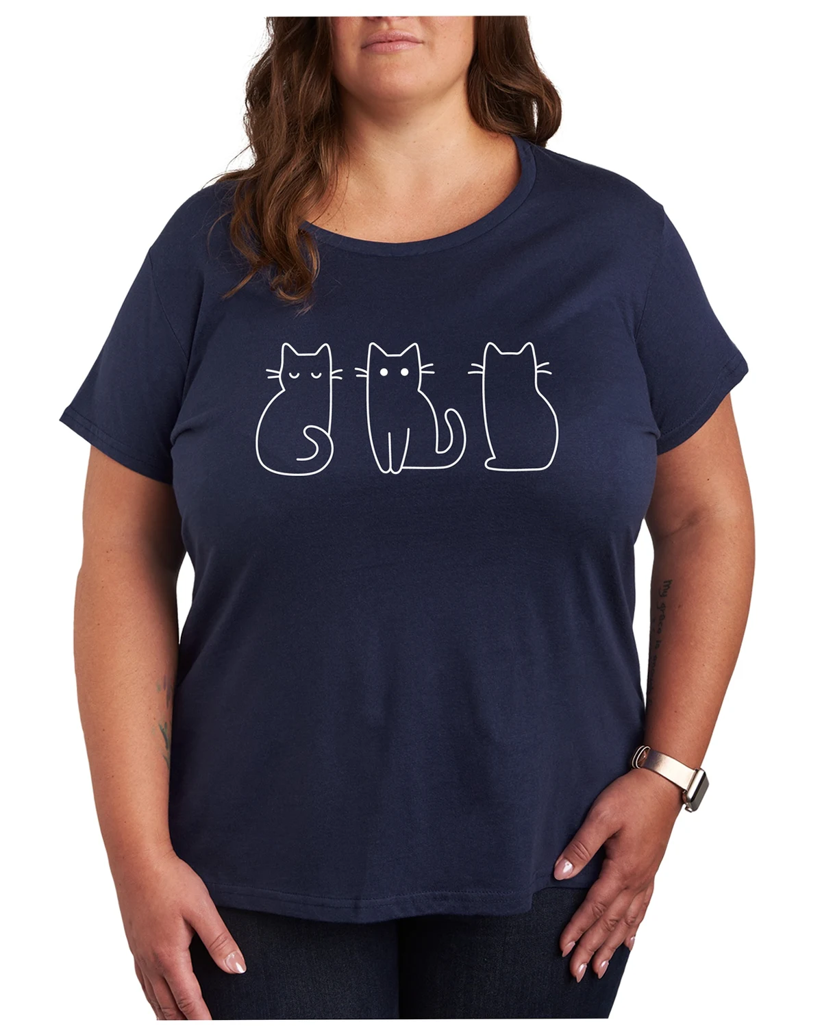 Trendy Plus Size 3 Cats Size Graphic Crew Neck T-Shirt