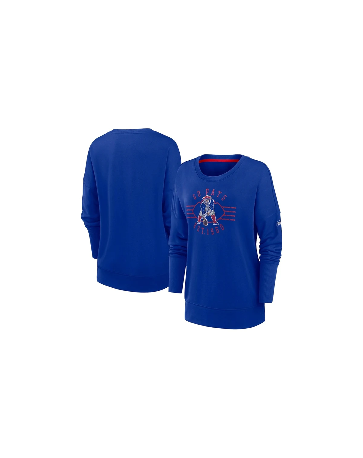 Women's Royal New England Patriots Rewind Playback Icon Performance Pullover Sweatshirt