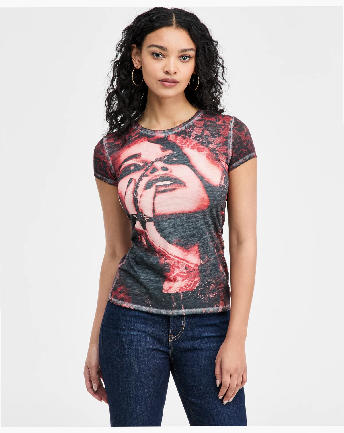 Women's Short-Sleeve Lace Face T-Shirt