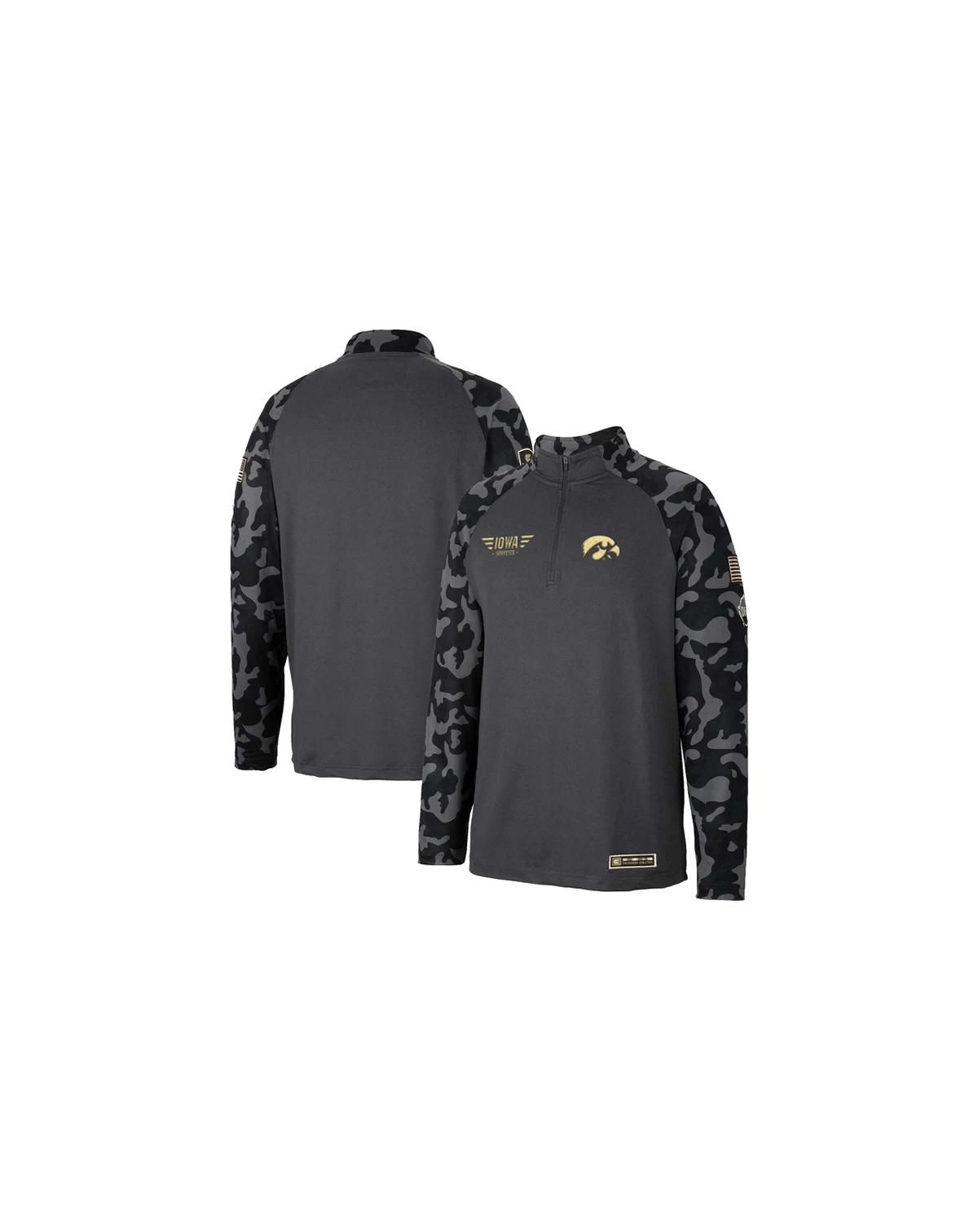 Men's Charcoal Iowa Hawkeyes OHT Military-Inspired Appreciation Long Range Raglan Quarter-Zip Jacket