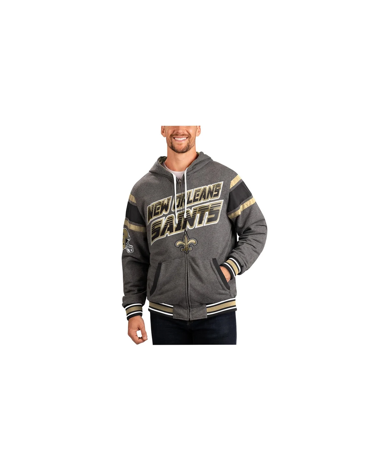 Men's Gray, Black New Orleans Saints Extreme Full Back Reversible Hoodie Full-Zip Jacket
