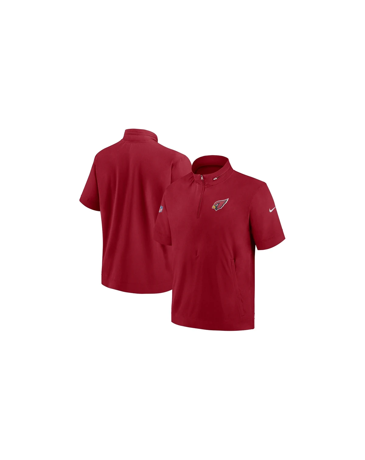 Men's Cardinal Arizona Cardinals Sideline Coach Short Sleeve Hoodie Quarter-Zip Jacket