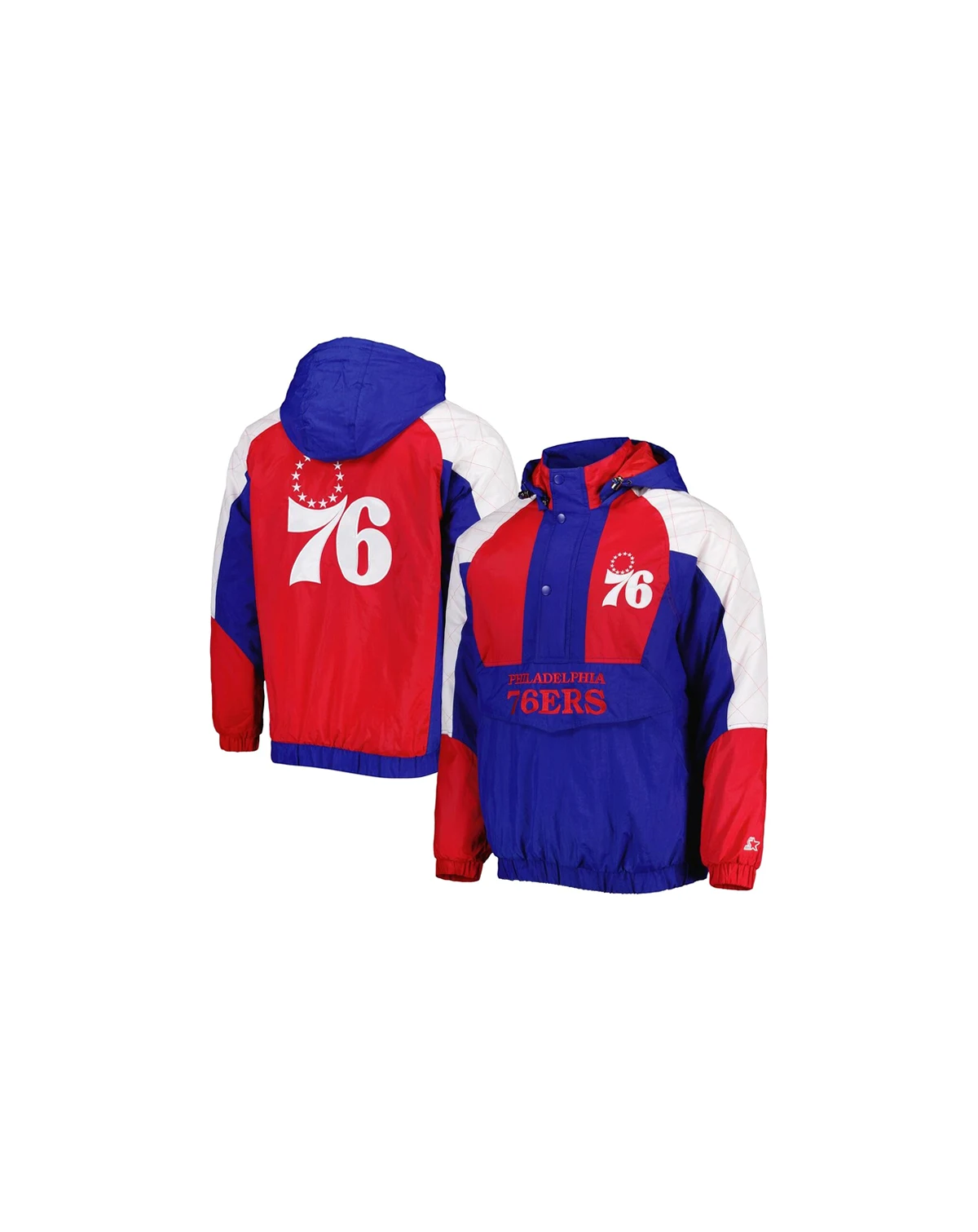 Men's Royal Philadelphia 76ers Body Check Raglan Hoodie Half-Zip Jacket