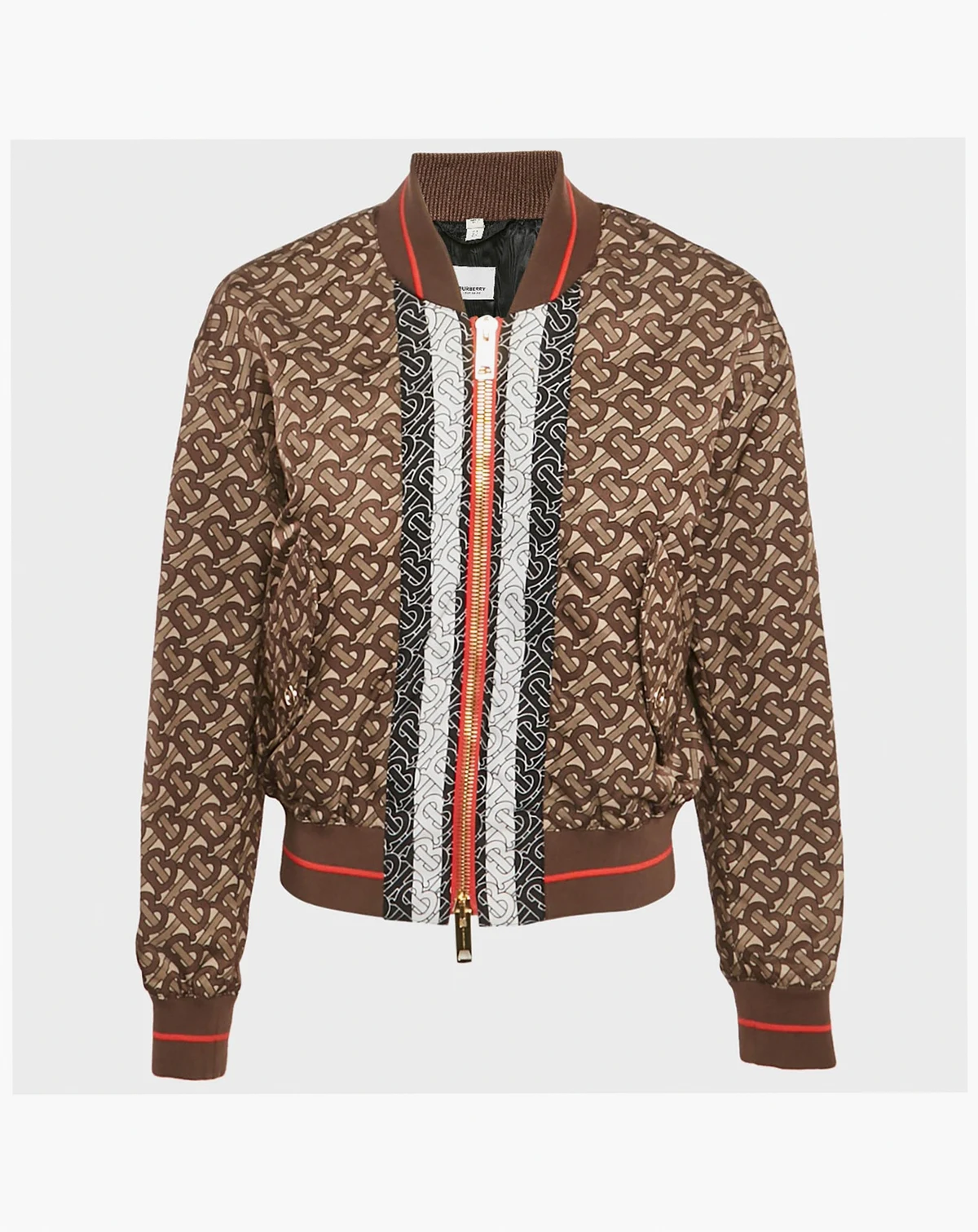 Women's Brown Monogram Print Synthetic Bomber Jacket