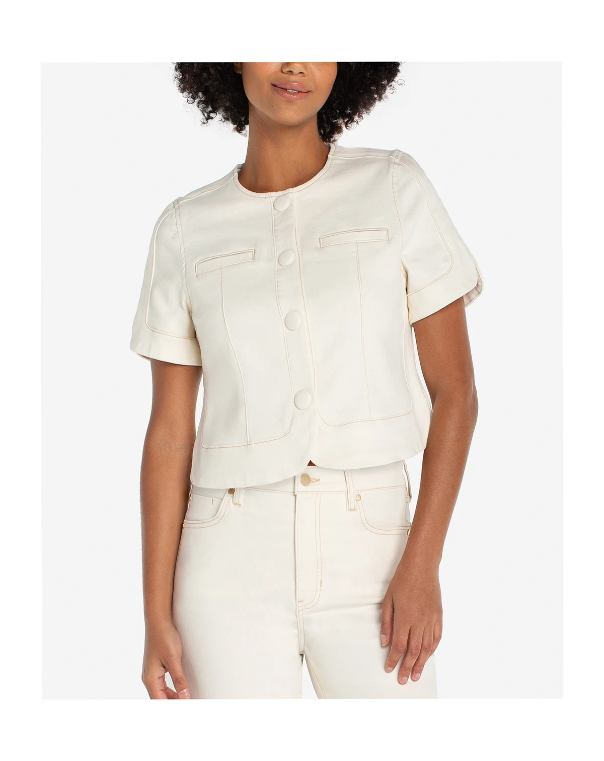 Women's Crew Neck Short-Sleeve Cropped Jacket
