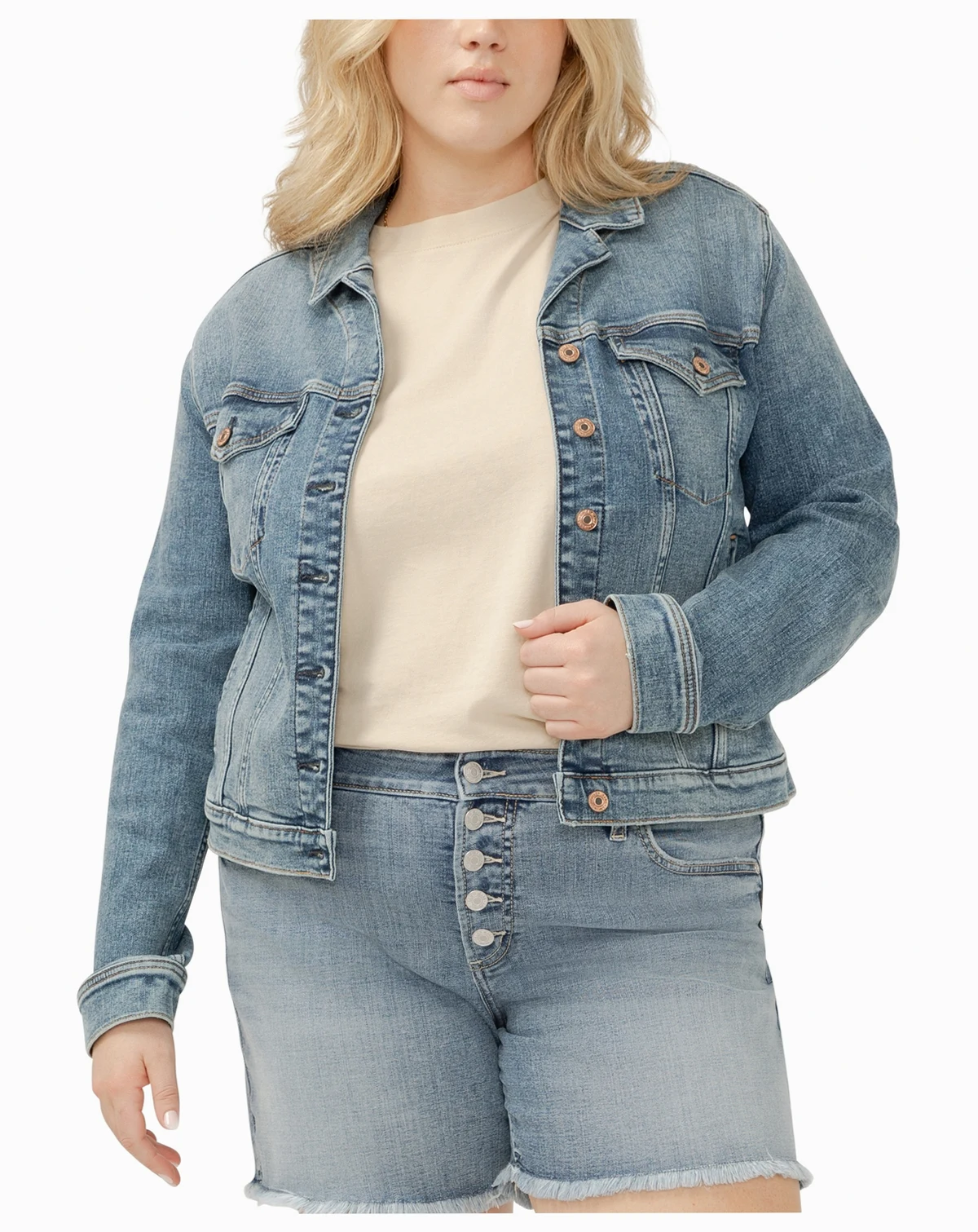 Plus Size Notched Crop Jean Jacket