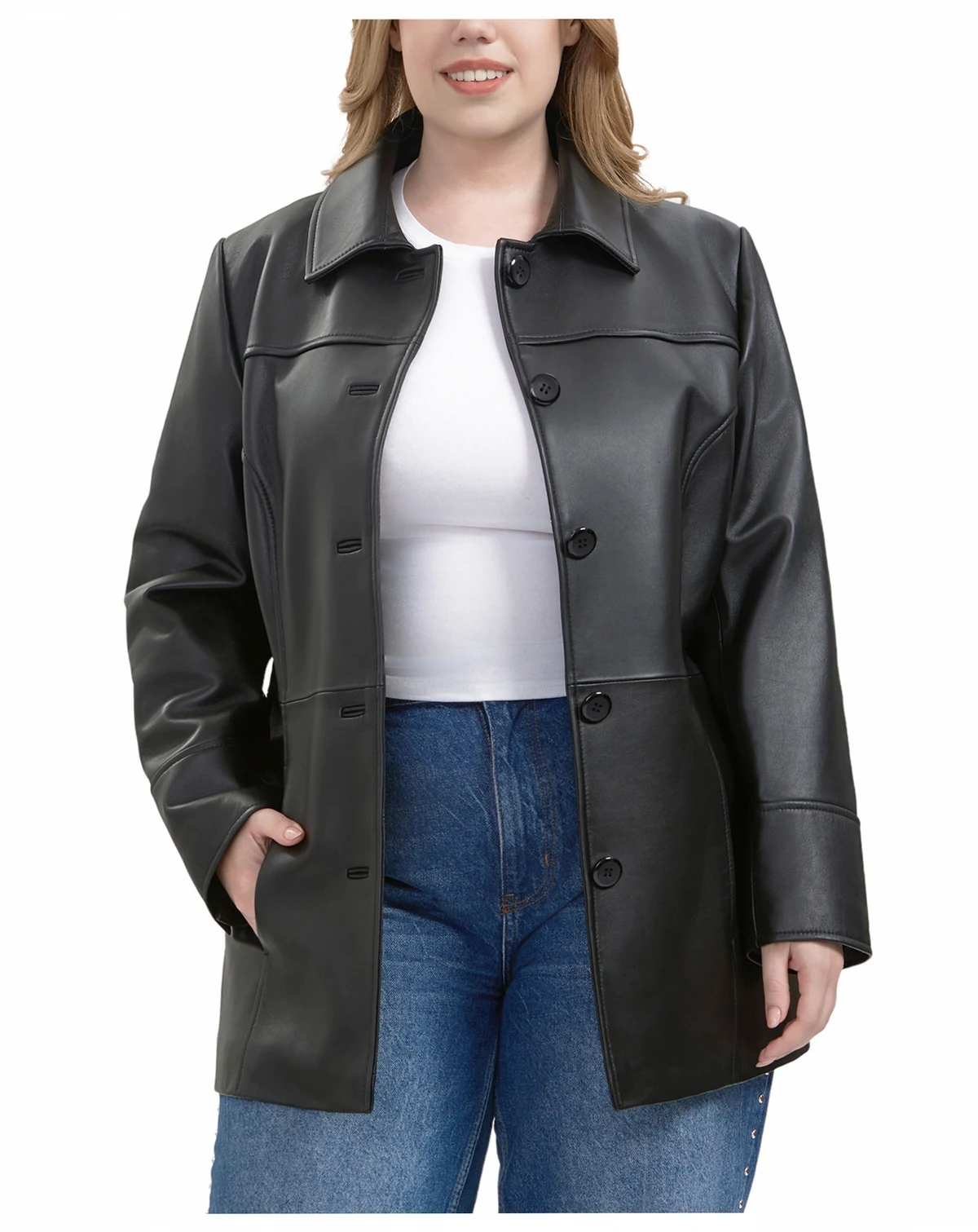 Plus Size Sofia Leather Car Coat