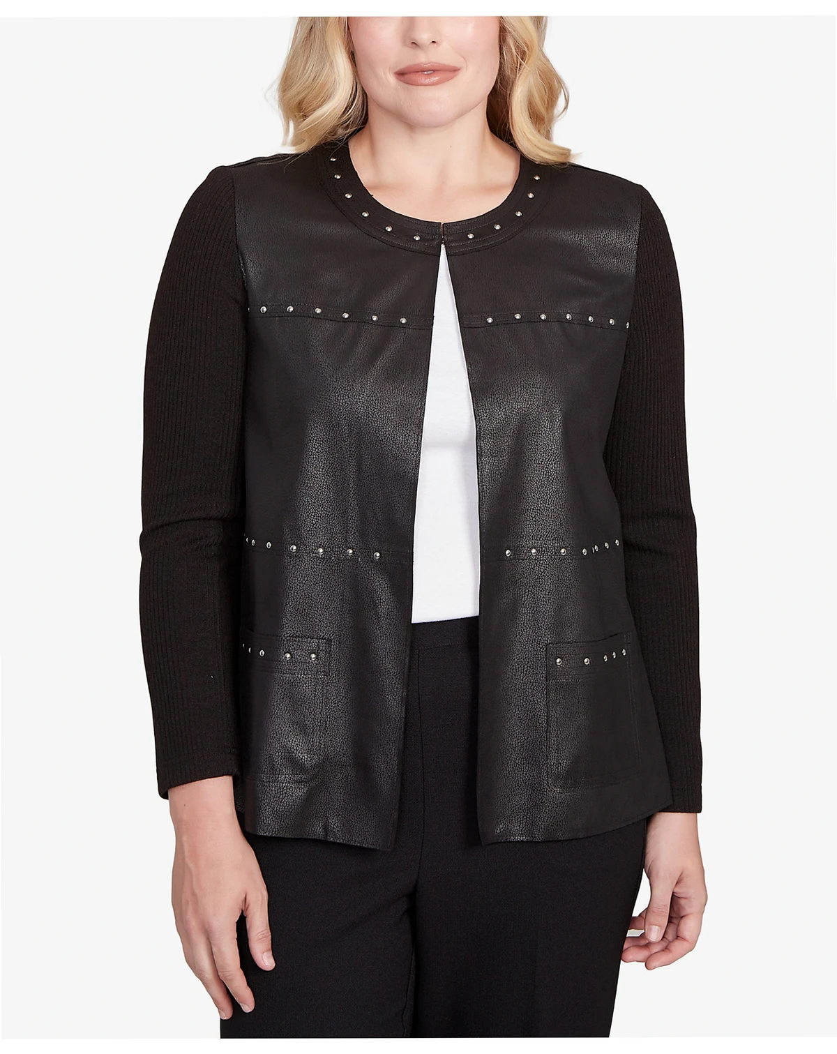 Petite Long Sleeve Faux Leather Jacket