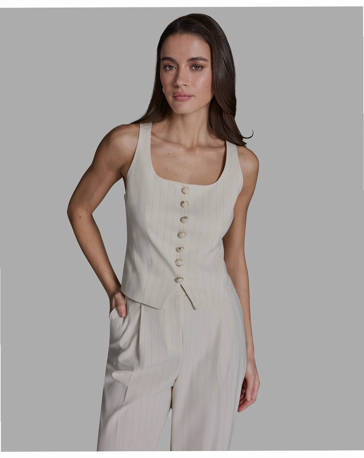 Women's Pinstripe Button-Front Vest