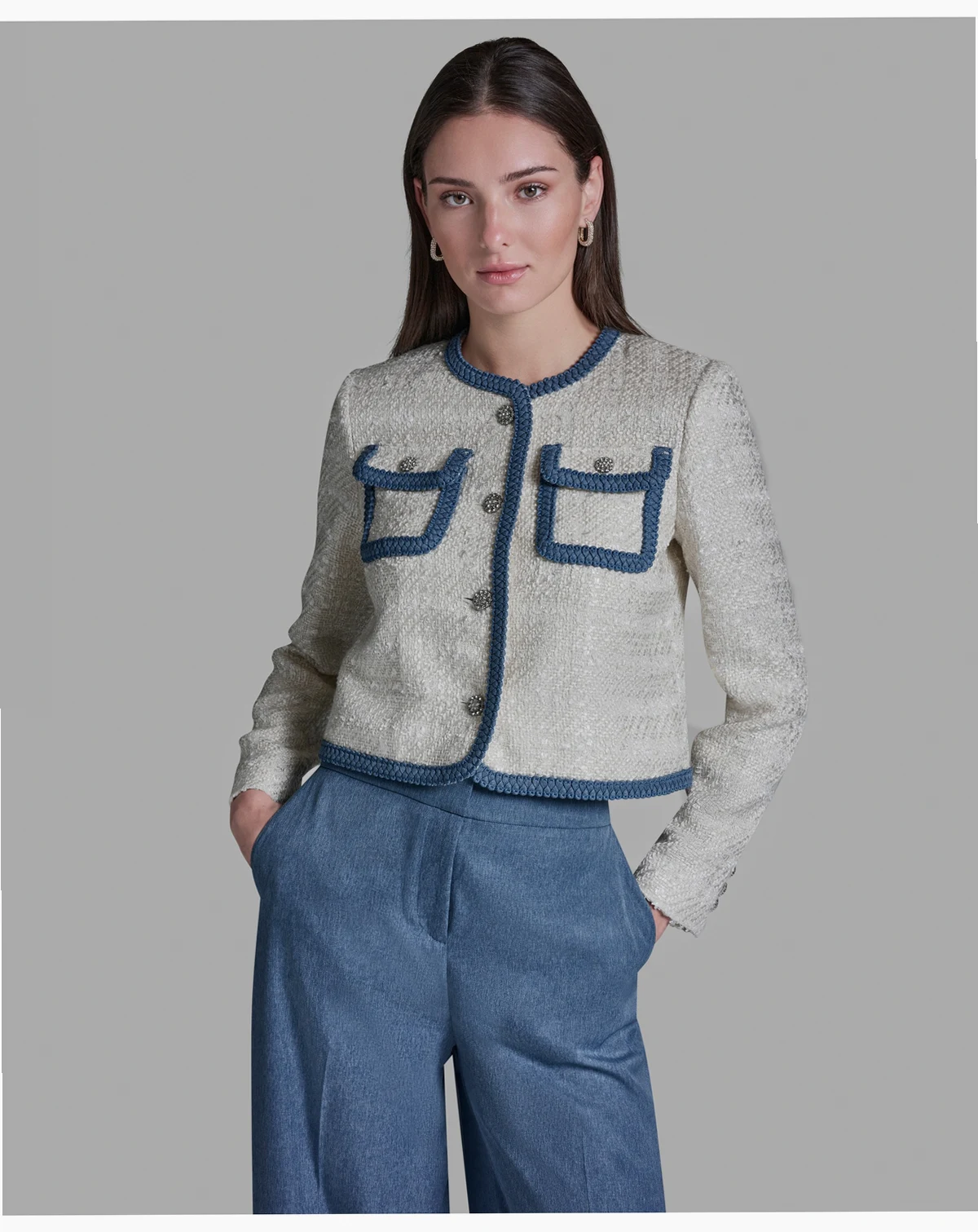 Women's Shoulder Padding Braided Denim Jacket