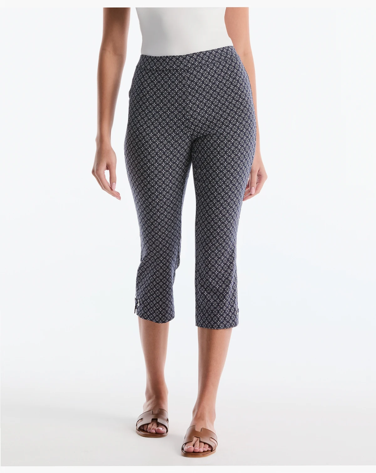 Petite Tile Print Capri Pants with Riveted Vent
