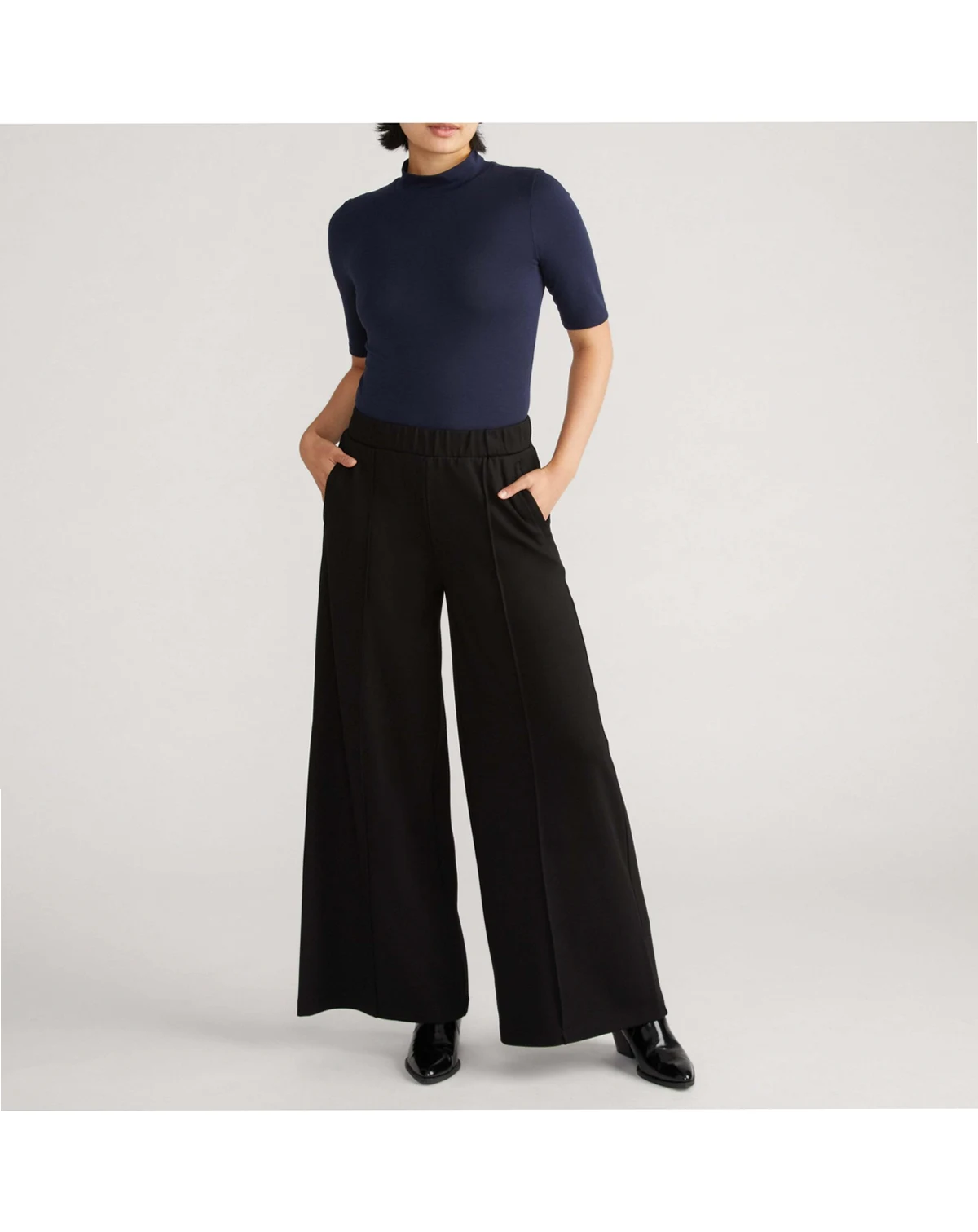 Womens Plus Pam Pintuck Wide Leg Ponte Pants