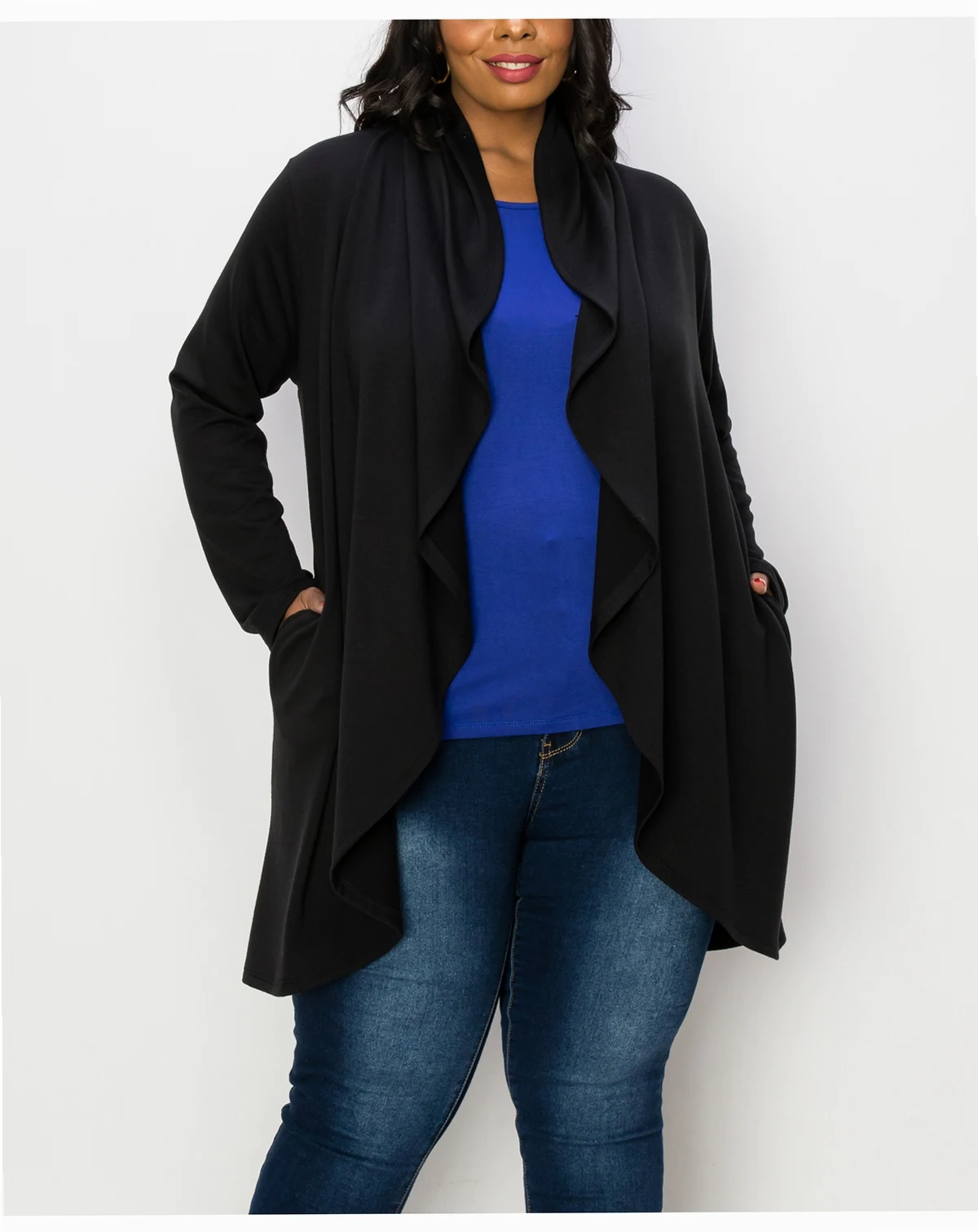Plus Size Draped Flyaway Cardigan Duster Knit Top