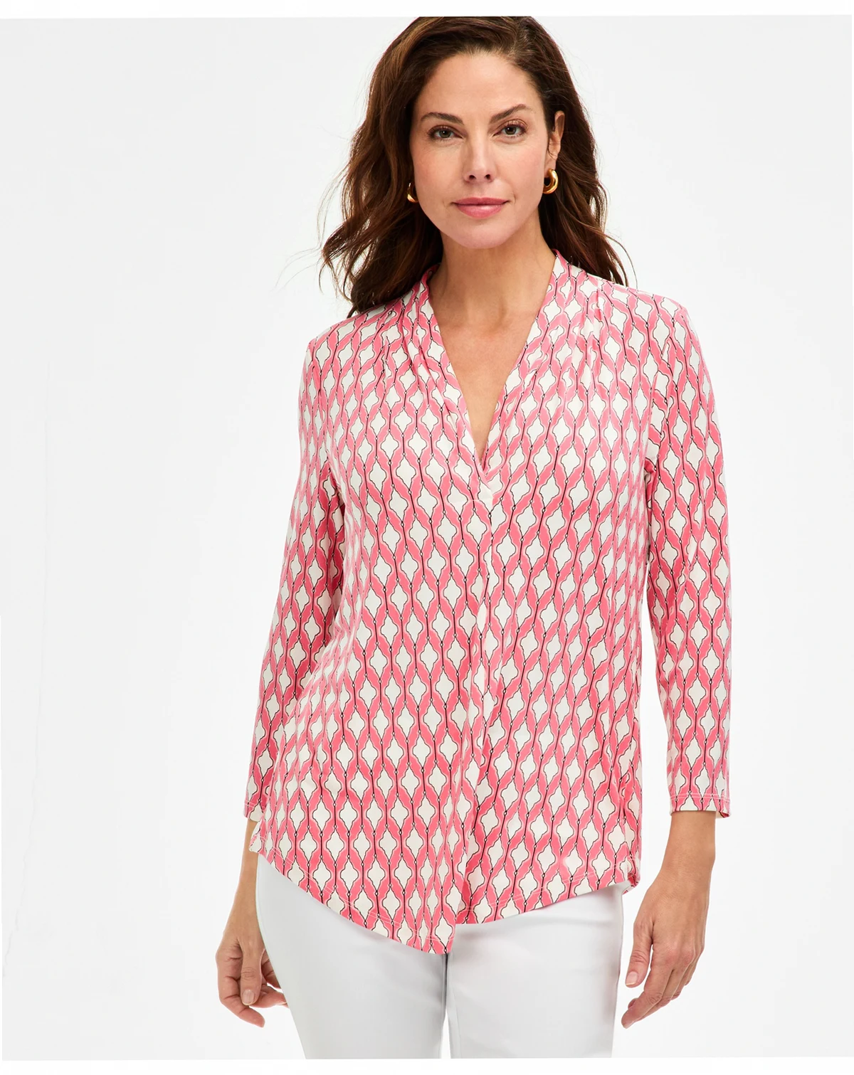 Petite Decor Tile V-Neck Top, Macy's Exclusive