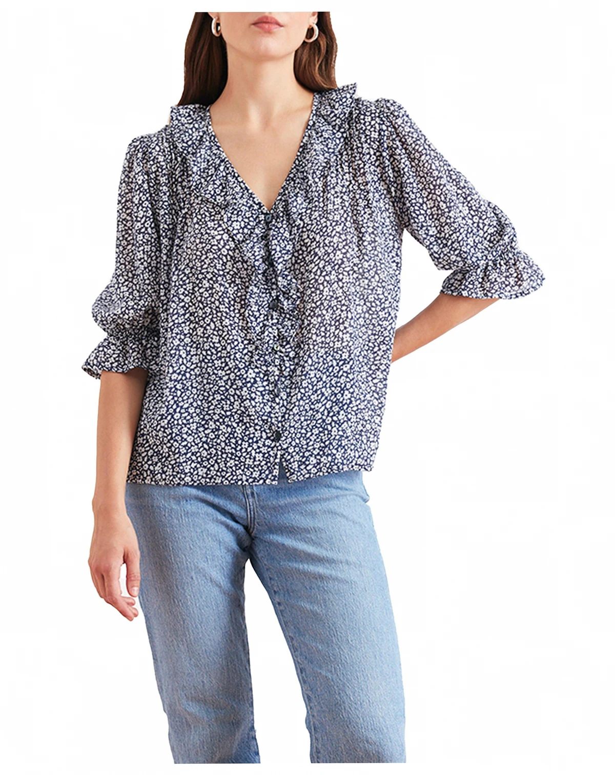 Cotton Chloe Shirt in Navy Vintage Bloom