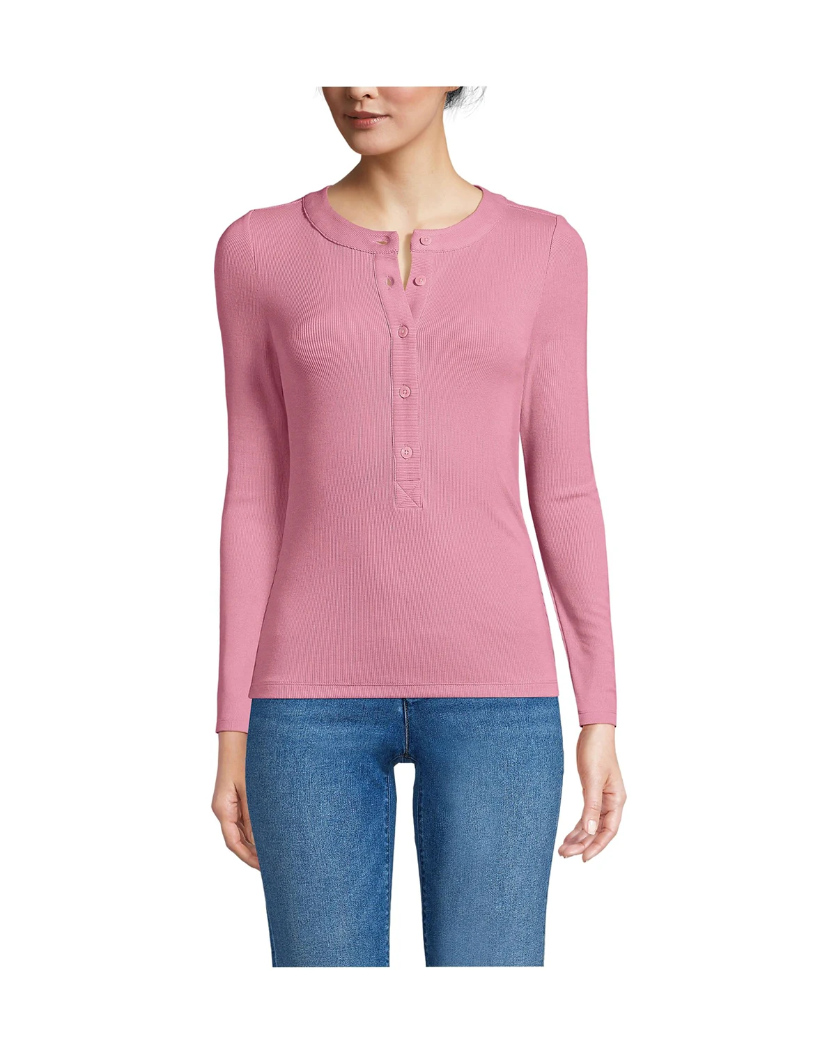 Women's Drapey Rib Fitted Long Sleeve Henley T-Shirt