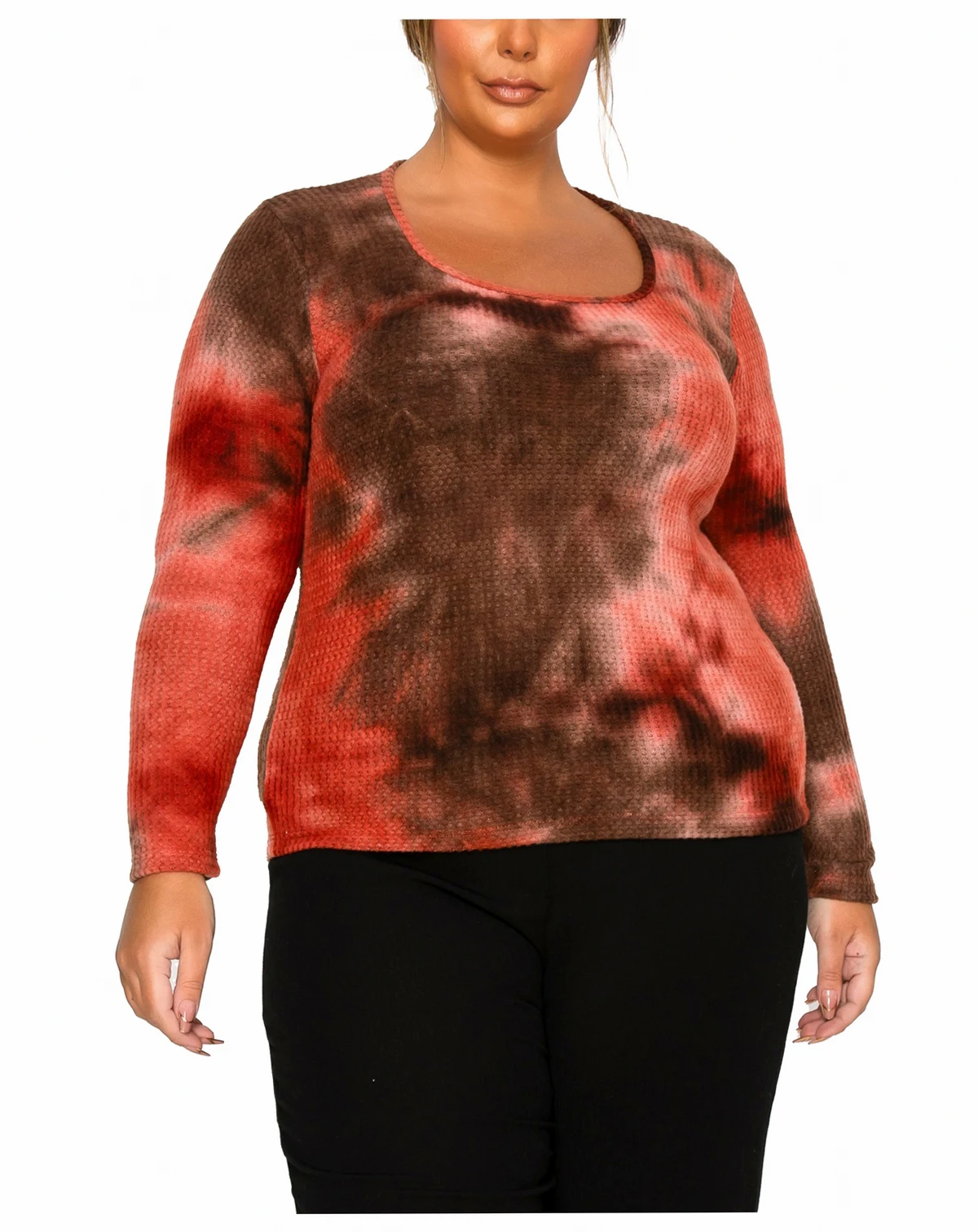 Plus Size Brushed Tie Dye Waffle Square Neck Top