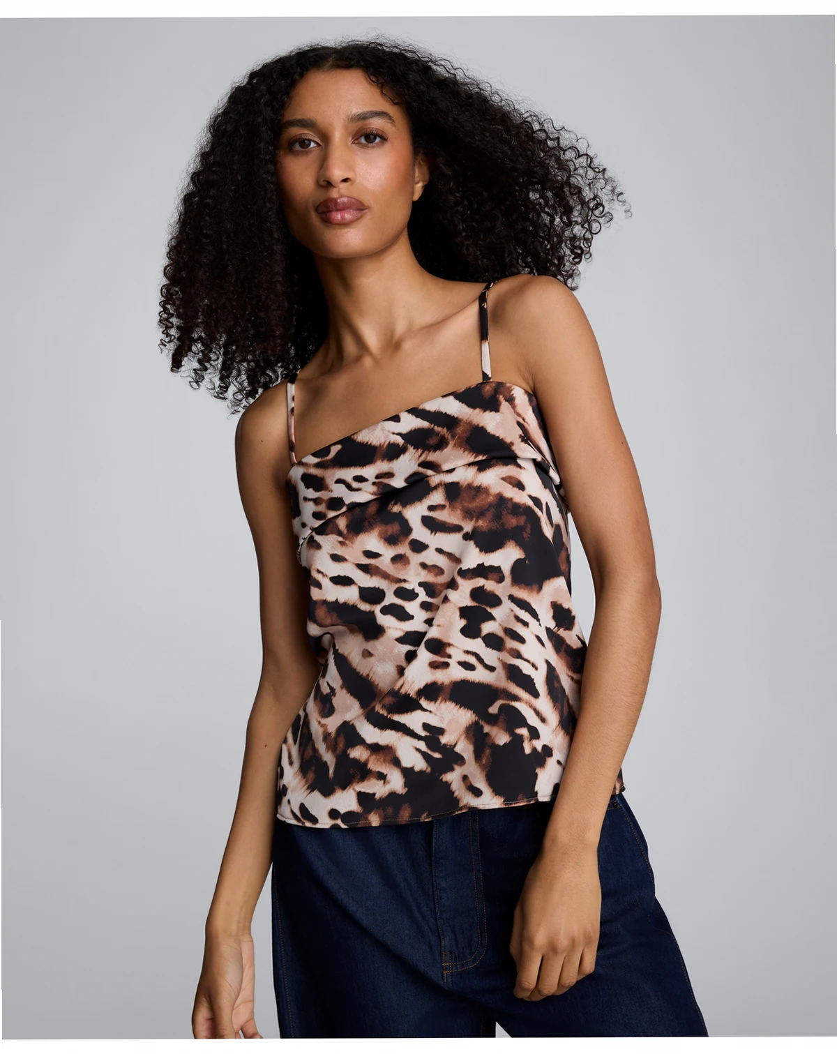 Women's Satin Printed Fold-Over Square Neck Top