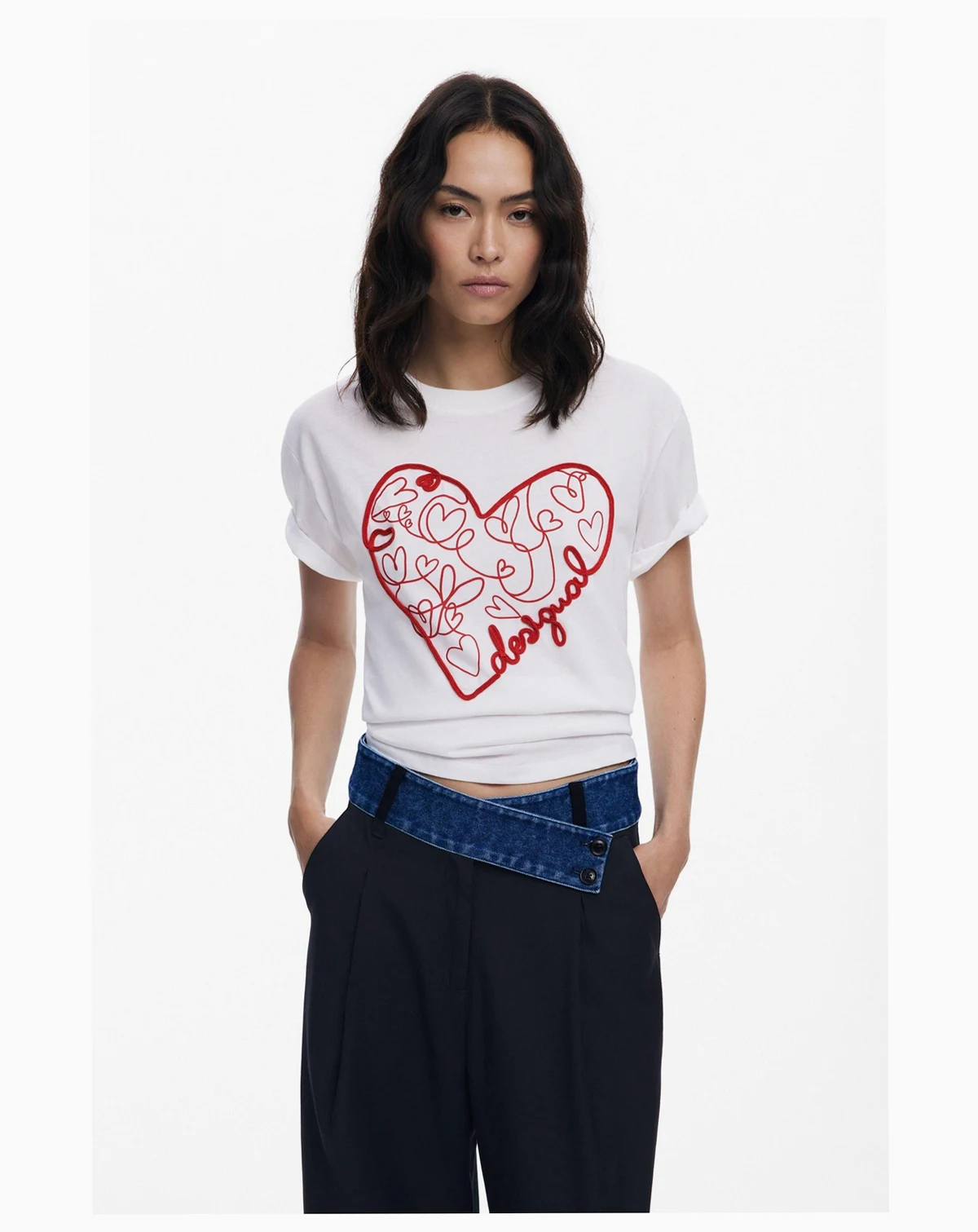 Women's T-shirt with embossed hearts