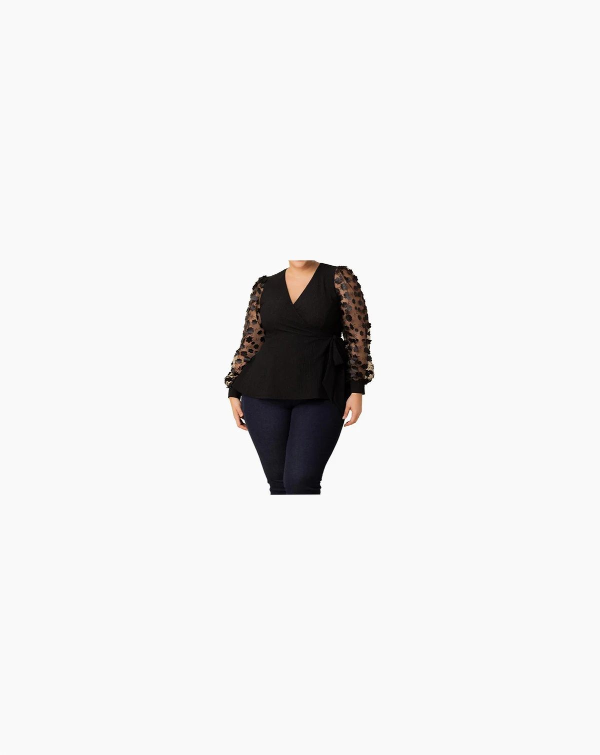 Plus Size Scattered Petals Long Sleeve Wrap Top