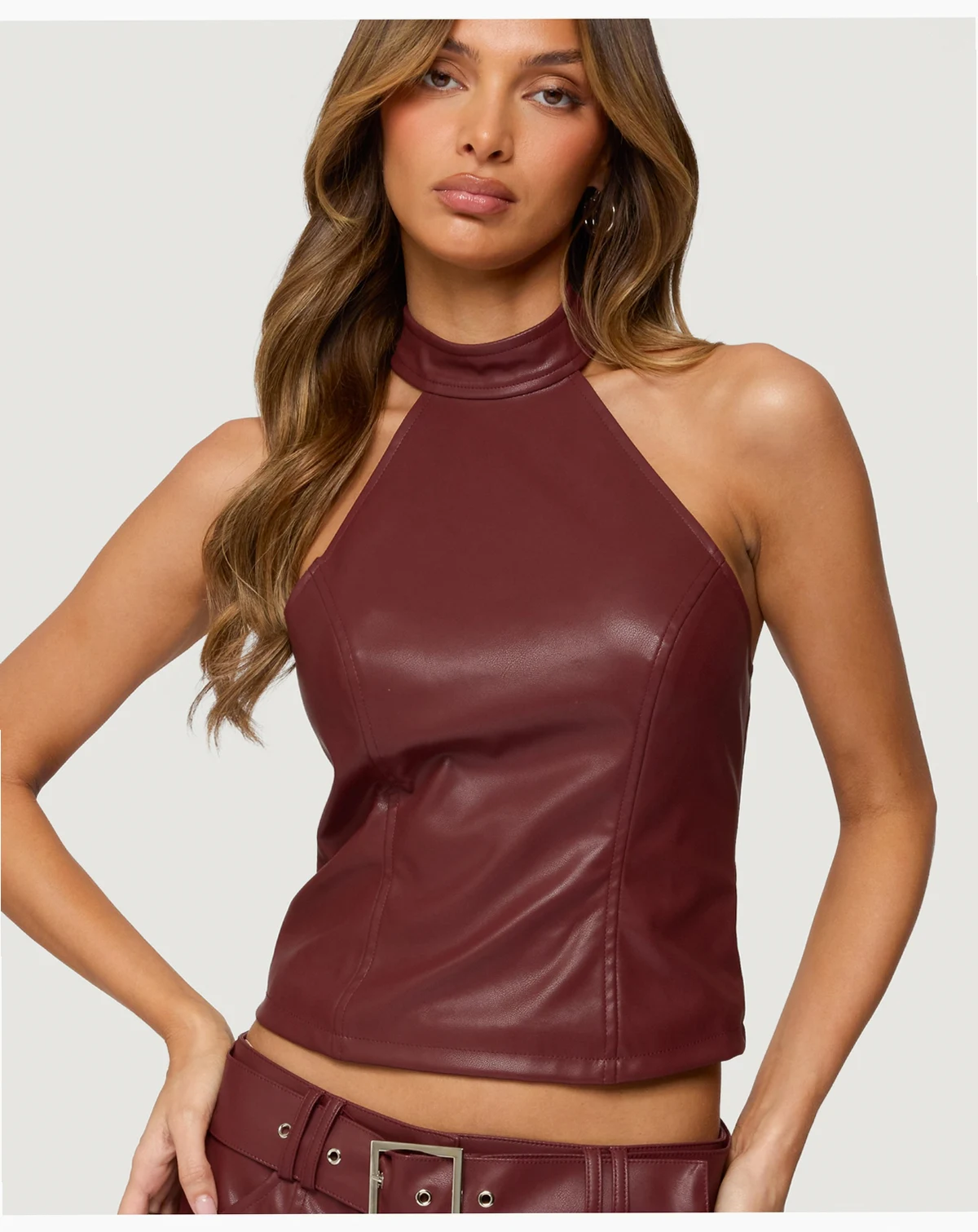 Women's Alba Faux Leather High Neck Top