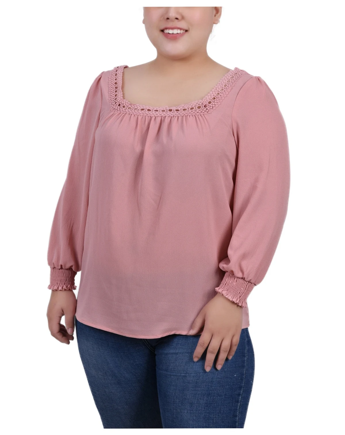 Plus Size Long Sleeve Square Neck Blouse