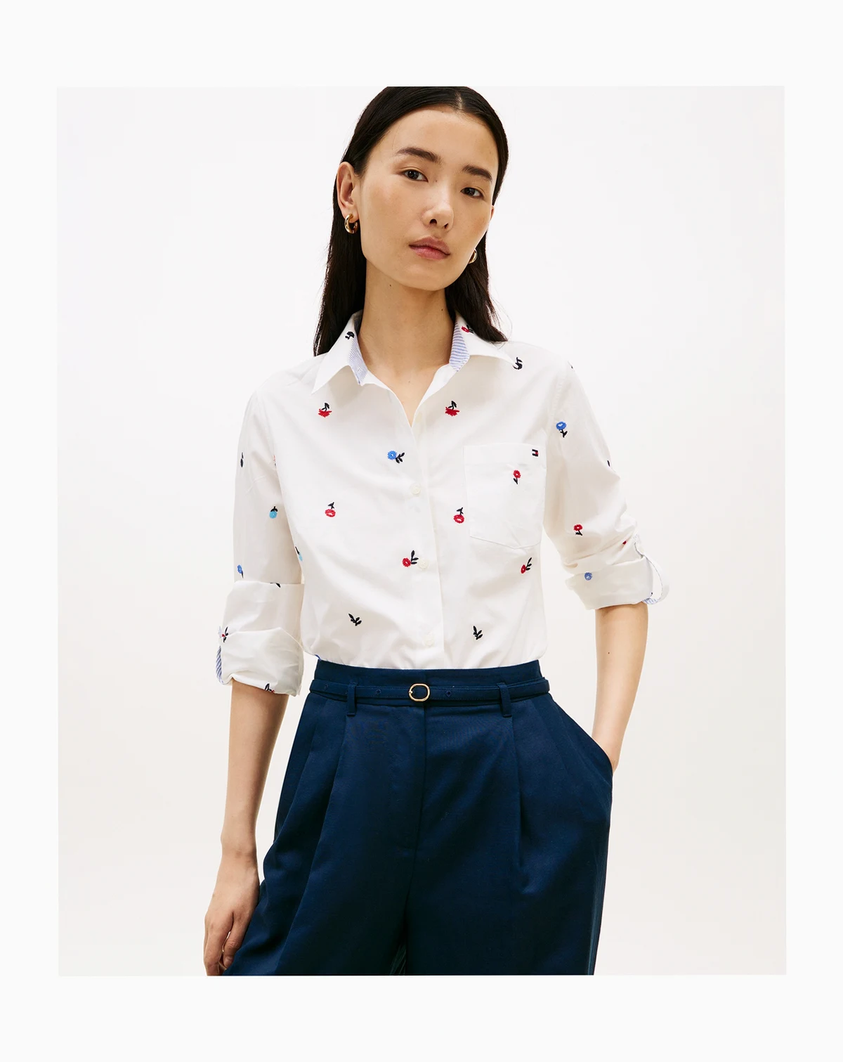 Women's Printed Roll-Tab Collared Shirt