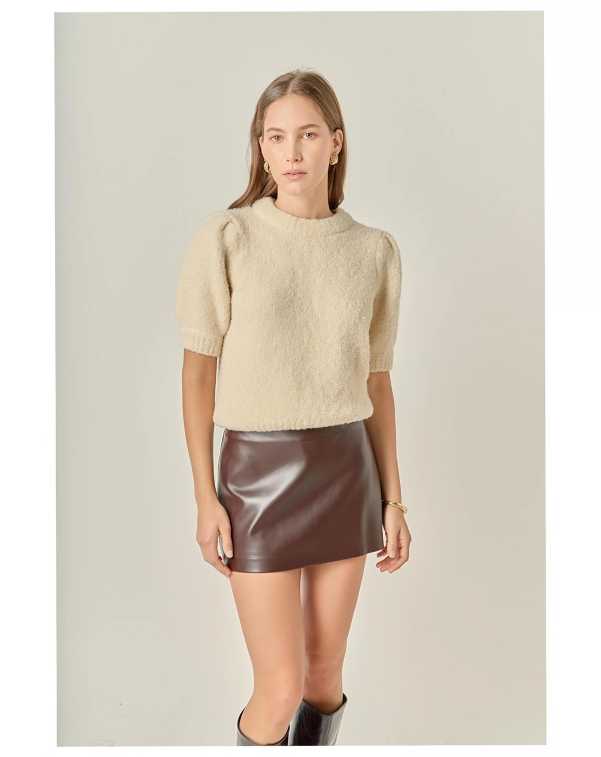 Women's Boucle Puff Sleeve Knit Top