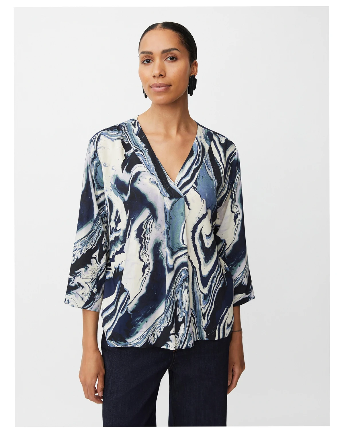 MaDaciana 3/4 Sleeve V-Neck Blouse