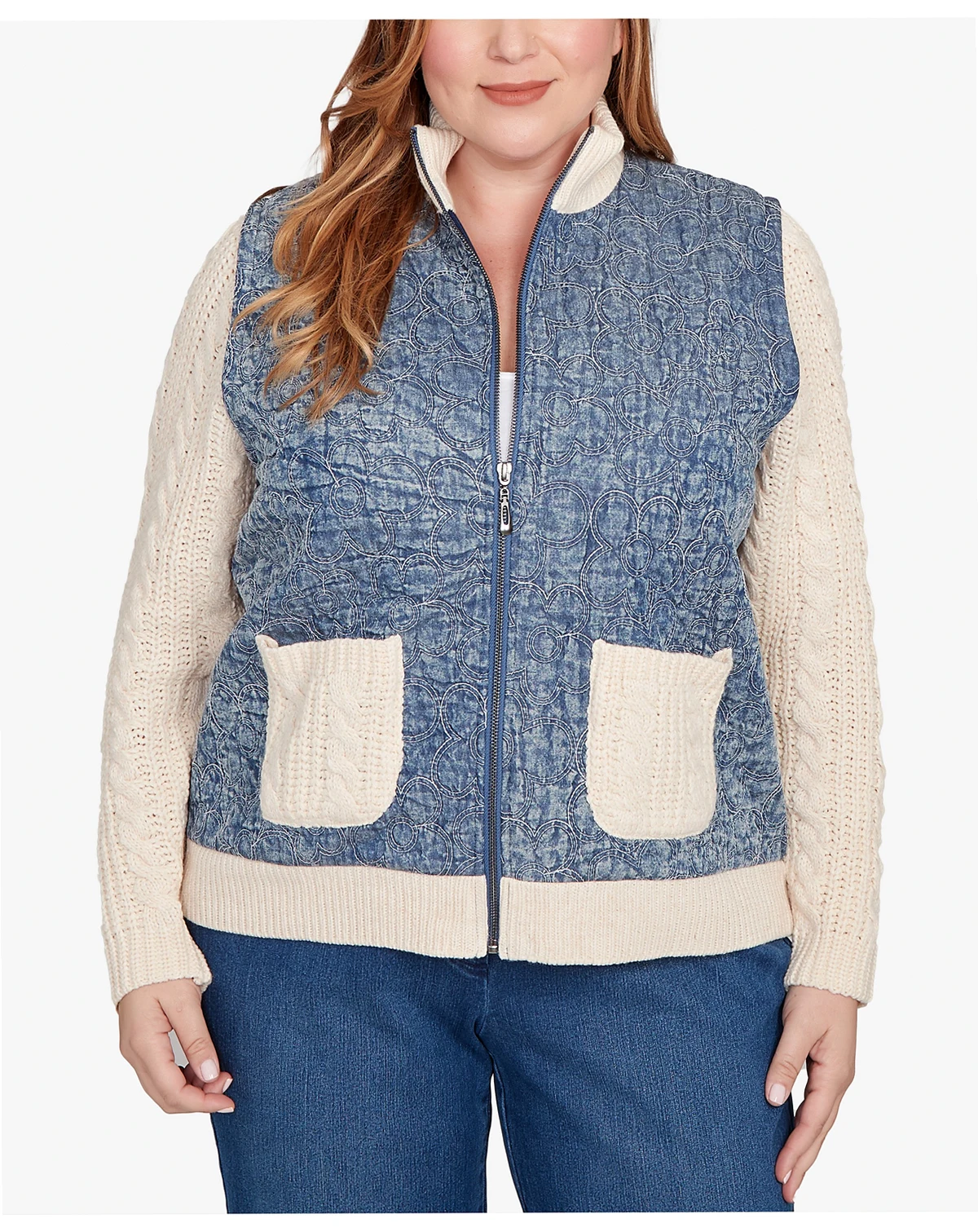 Plus Size Sunset Canyon Sweater Ribbed Quilted Jacket