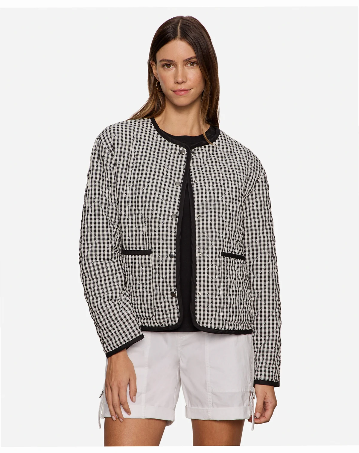 Women's Quilted Button-Front Crew Neck Jacket