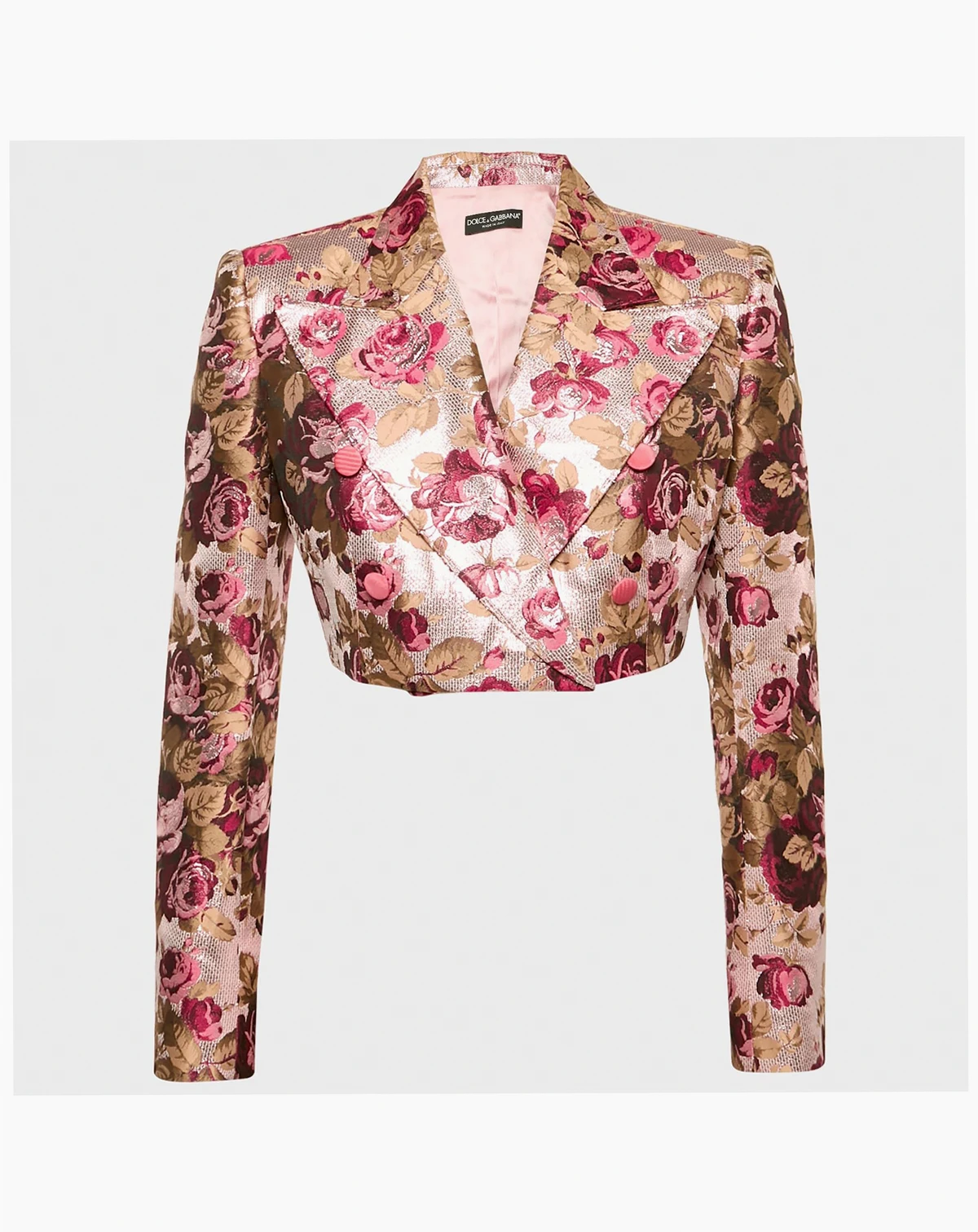 Women's Pink Floral Lurex Jacquard Crop Jacket