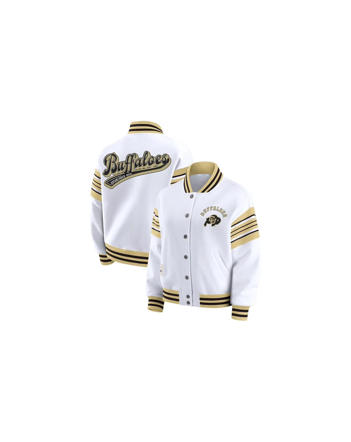 Women's White/Gold Colorado Buffaloes Satin Stitch Full-Snap Fleece Sweatshirt Jacket