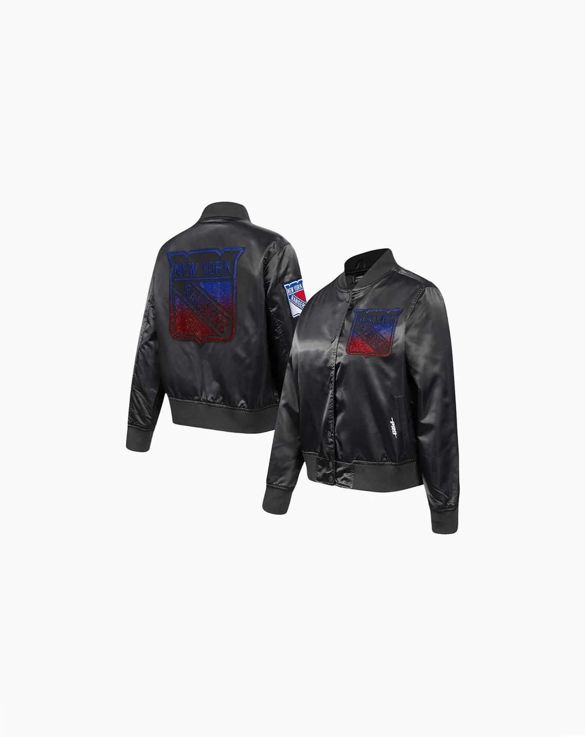 Women's Black New York Rangers Rhinestone Jewels Satin Full-Snap Jacket